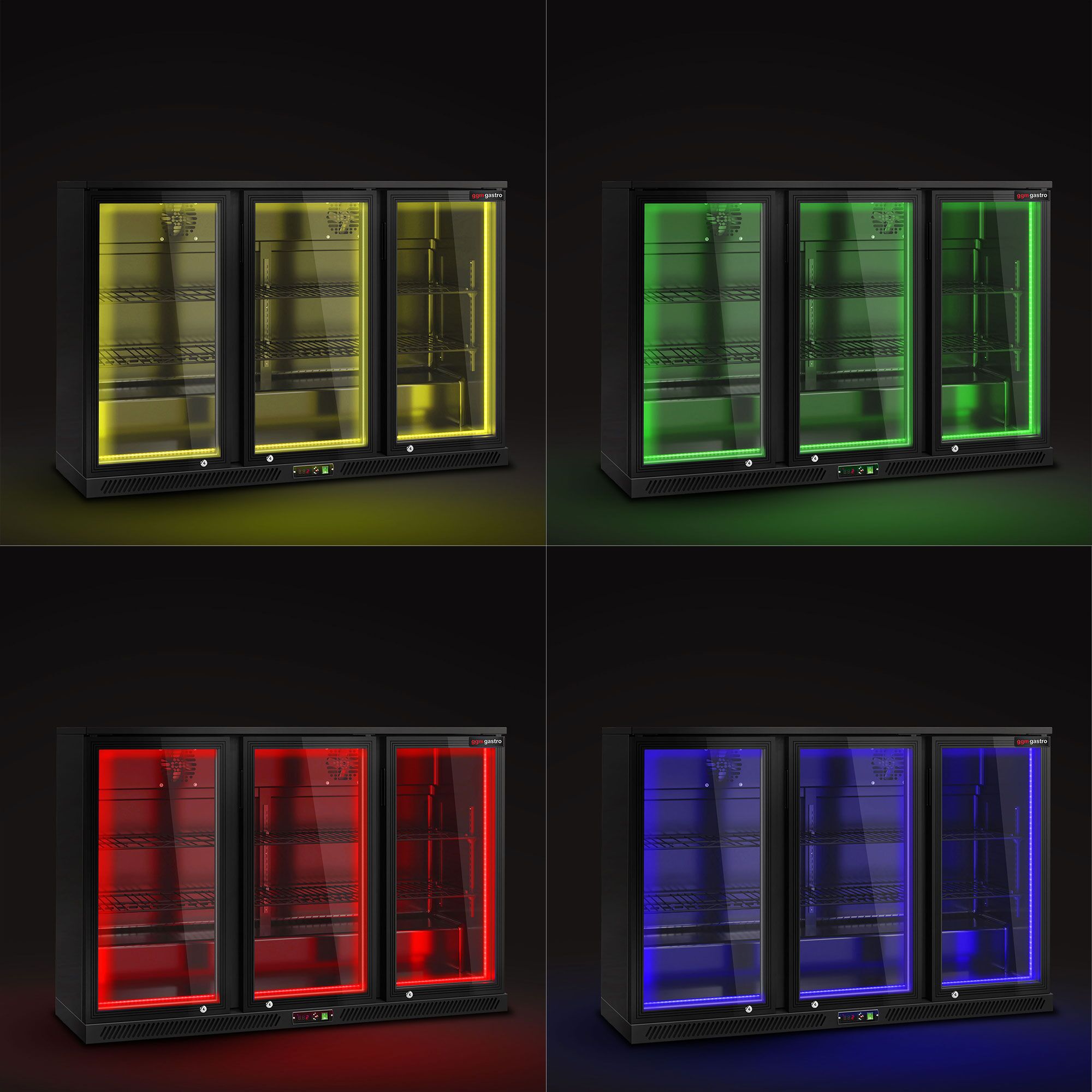Commercial Back Bar Cooler - 1350mm - 320L - with 3 glass hinged doors - Black
