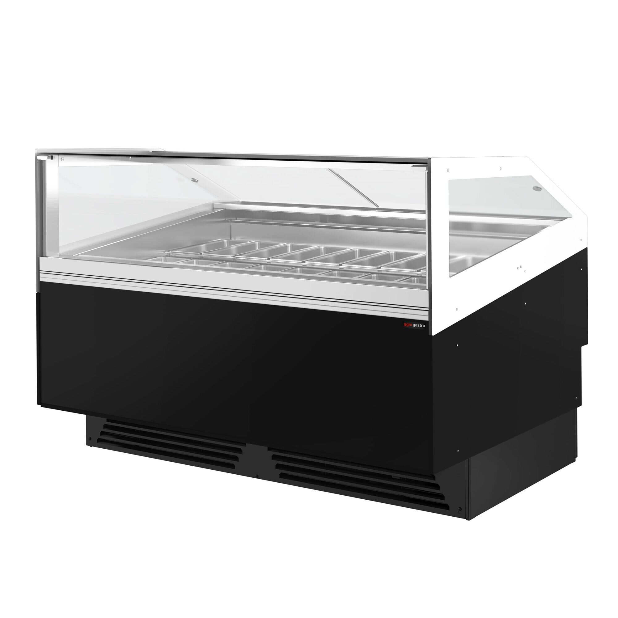 Vitrine à glace ADAM – 1700 mm – refroidissement ventilé – pour 18 bacs à glace de 5 litres ou 12 bacs de 7 litres – Noir