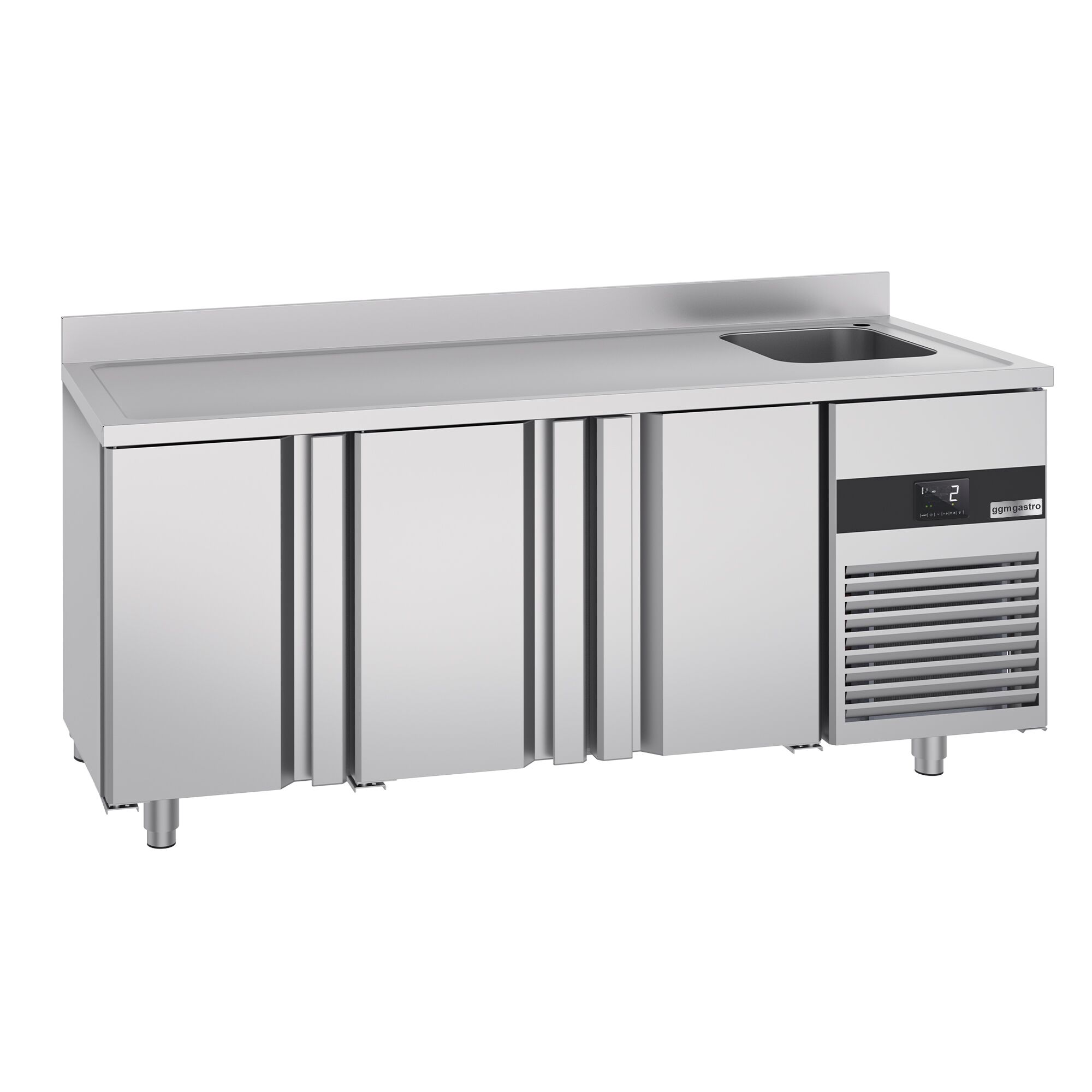 Commercial Counter Fridge with Sink PREMIUM - 1900x700mm - with 3 doors - with upstand - capacity 420 litres