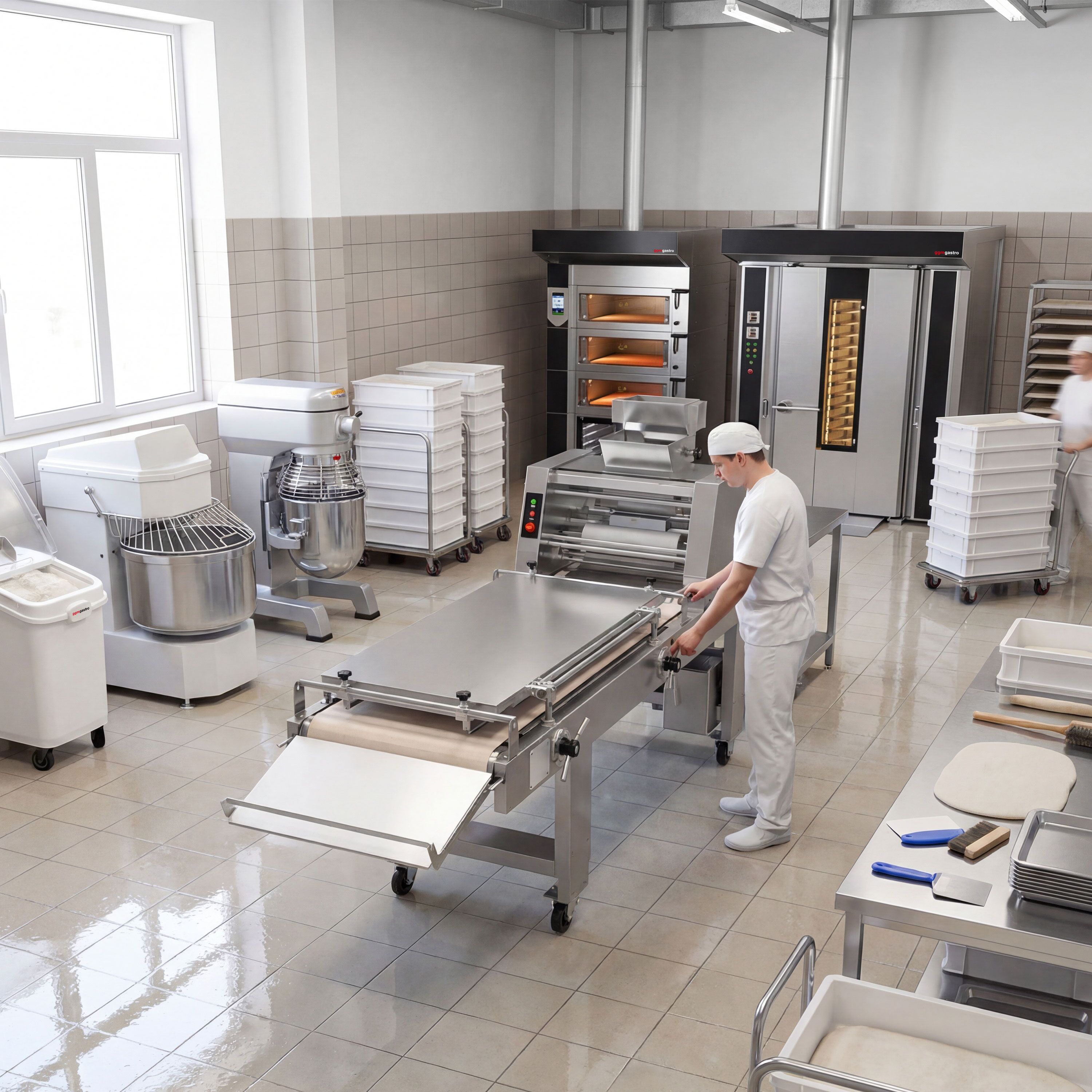 Façonneuse de boulangerie - Sur piétement - 4 cylindres - 550W - Jusqu’à 3000 pièces/h - Acier inoxydable