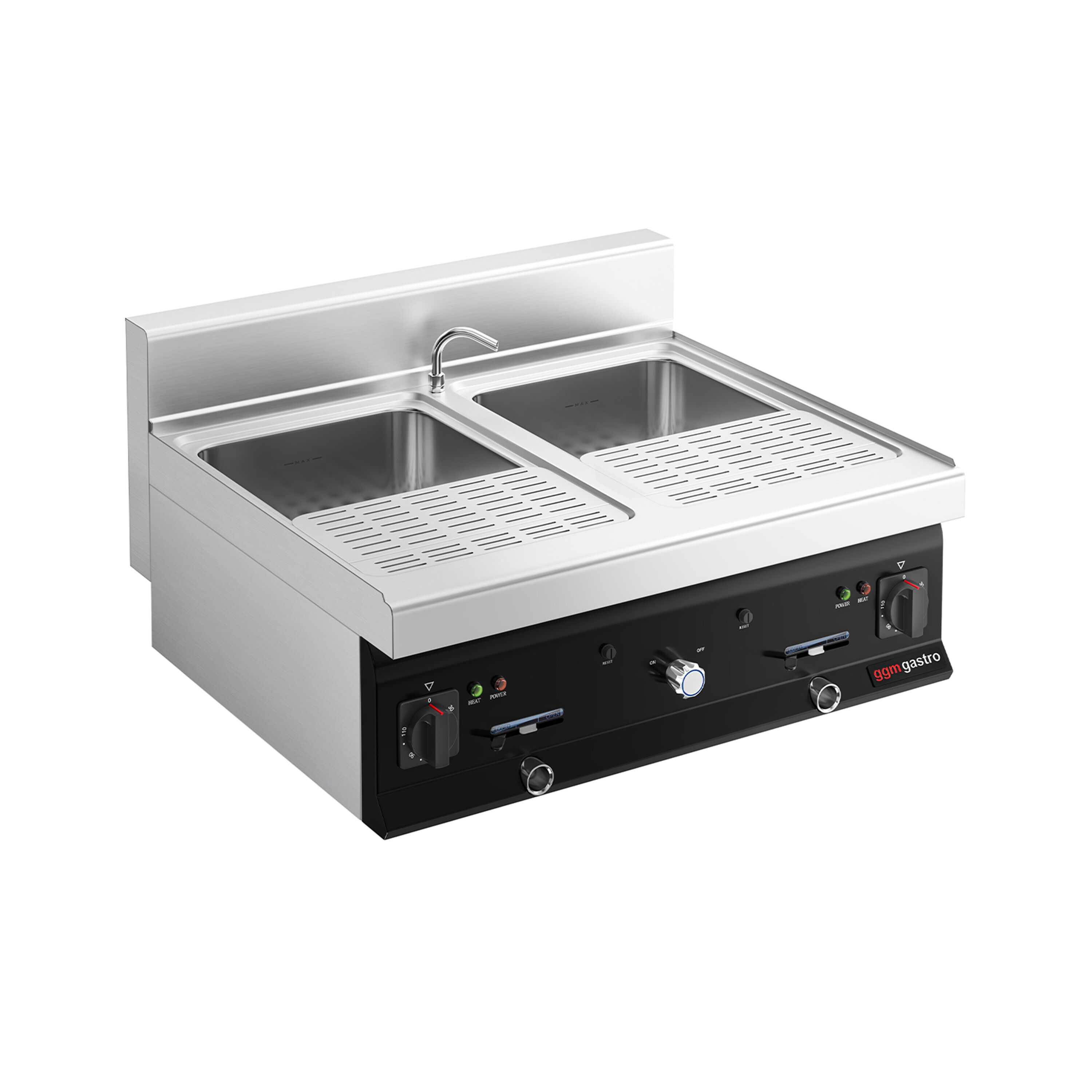 Cuiseur à pâtes électrique avec robinet – 2 × 26 L – 12 kW
