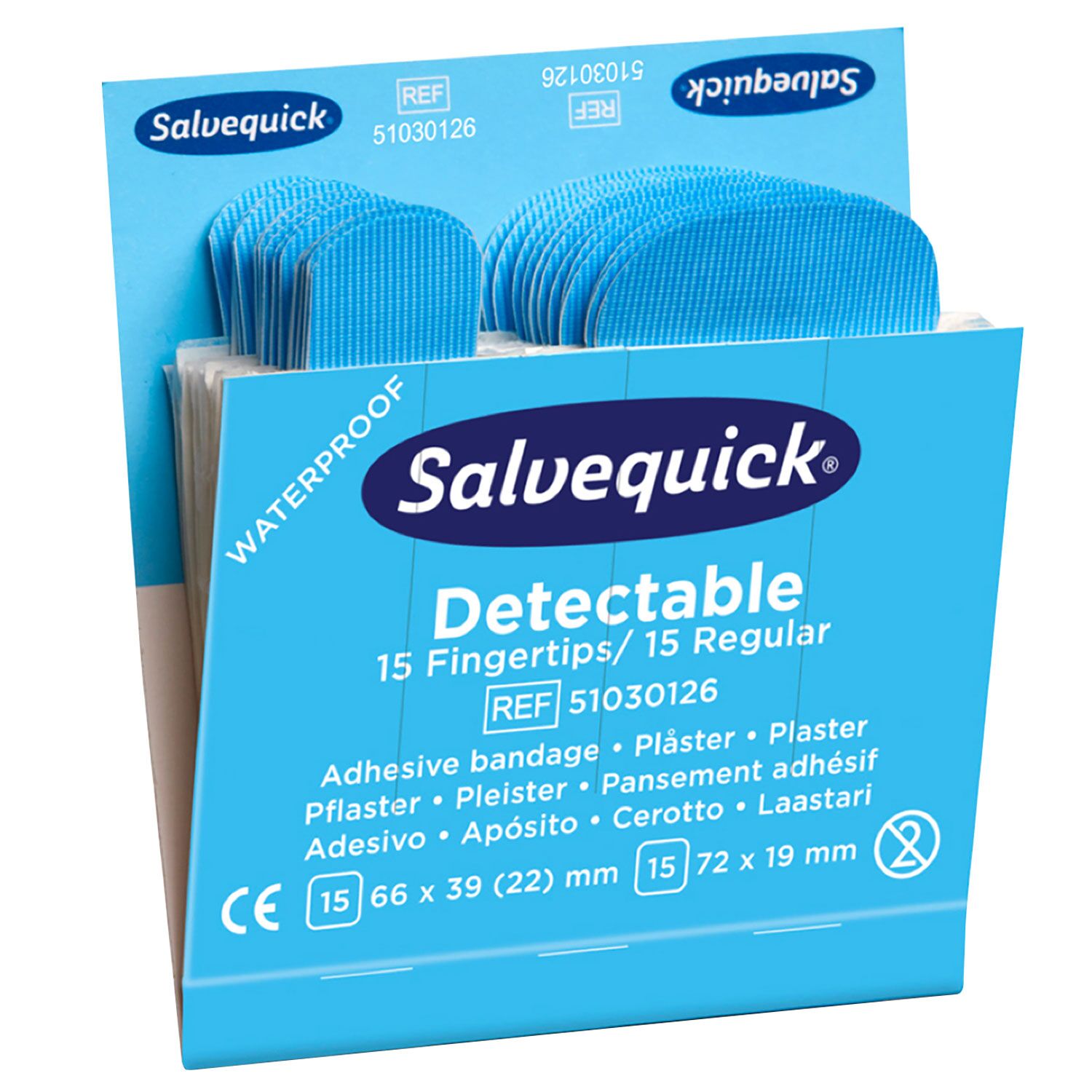 Salvequick® | Distributeur de pansements - bleus détectables, contenu complet - incl. recharges