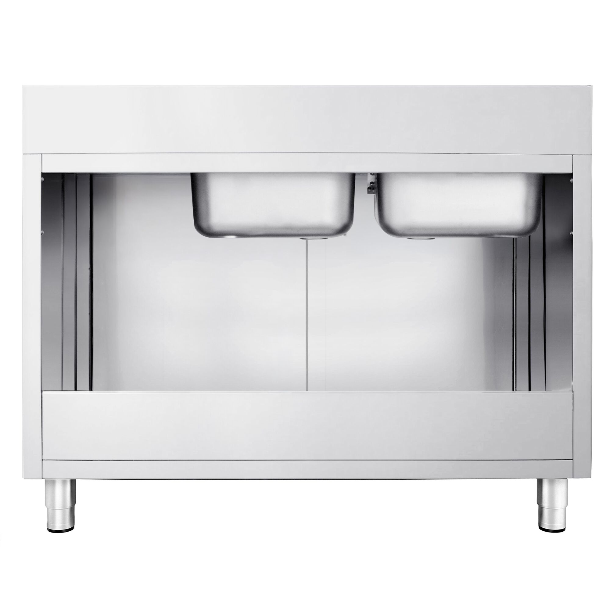 Diskbänk med underskåp PREMIUM - i rostfritt stål - 1400x700 mm - 2 hoar