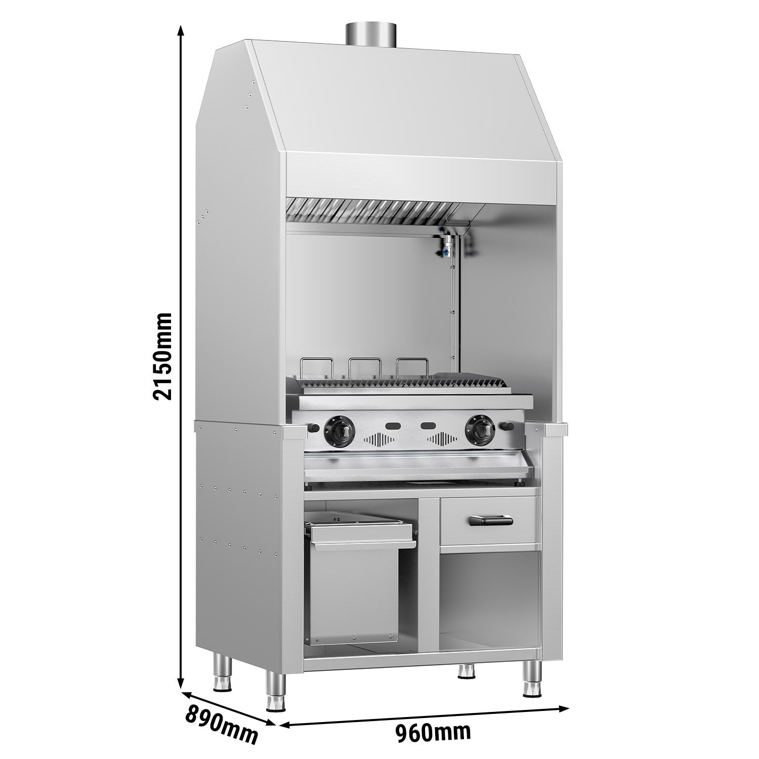 Commercial Gas Chargrill BERLIN - 960mm - Countertop - 790mm Deep - 4 Grill Grids - Cast-Iron Cooking Grids - 14kW