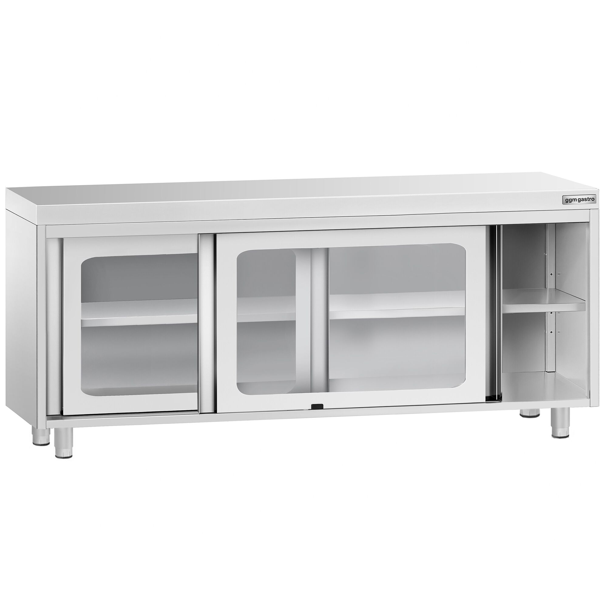 Table armoire en acier inoxydable PREMIUM - 2000x700mm - avec portes coulissantes vitrées