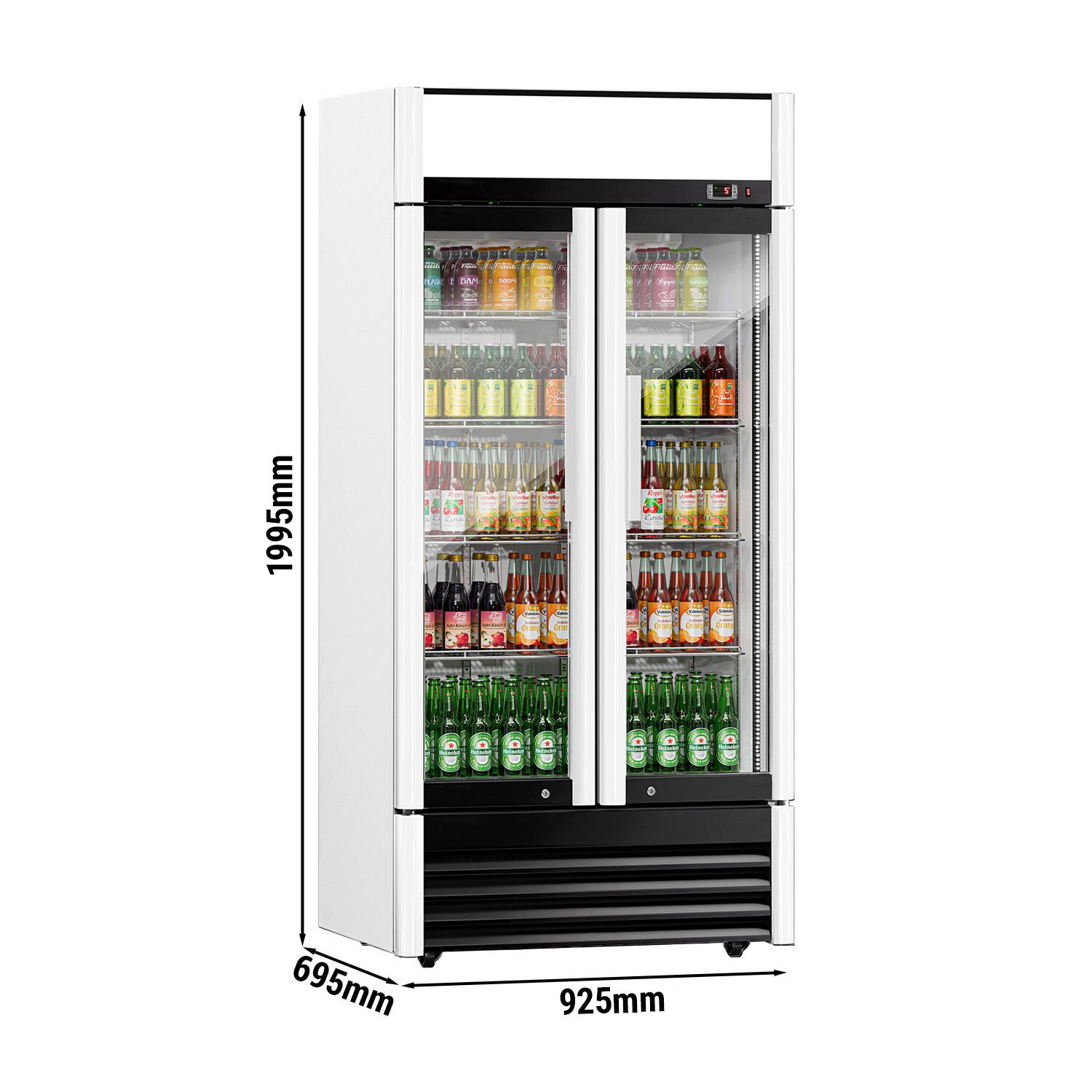 Vitrine réfrigérée à boissons - 925mm - 630 L - 2 portes vitrées - éclairage LED - thermostat numérique - -2 à +8 °C