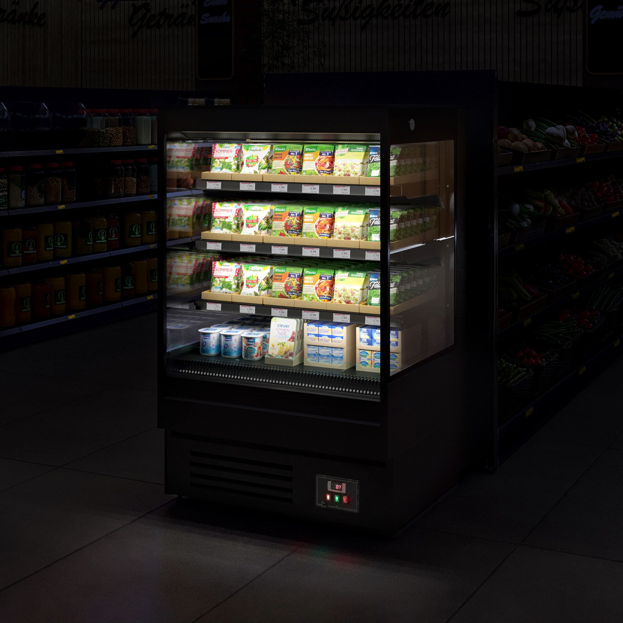 Vitrine murale réfrigérée - Libre-service - 1200mm - 390L - avec 3 étagères - arrière fermé - Noir