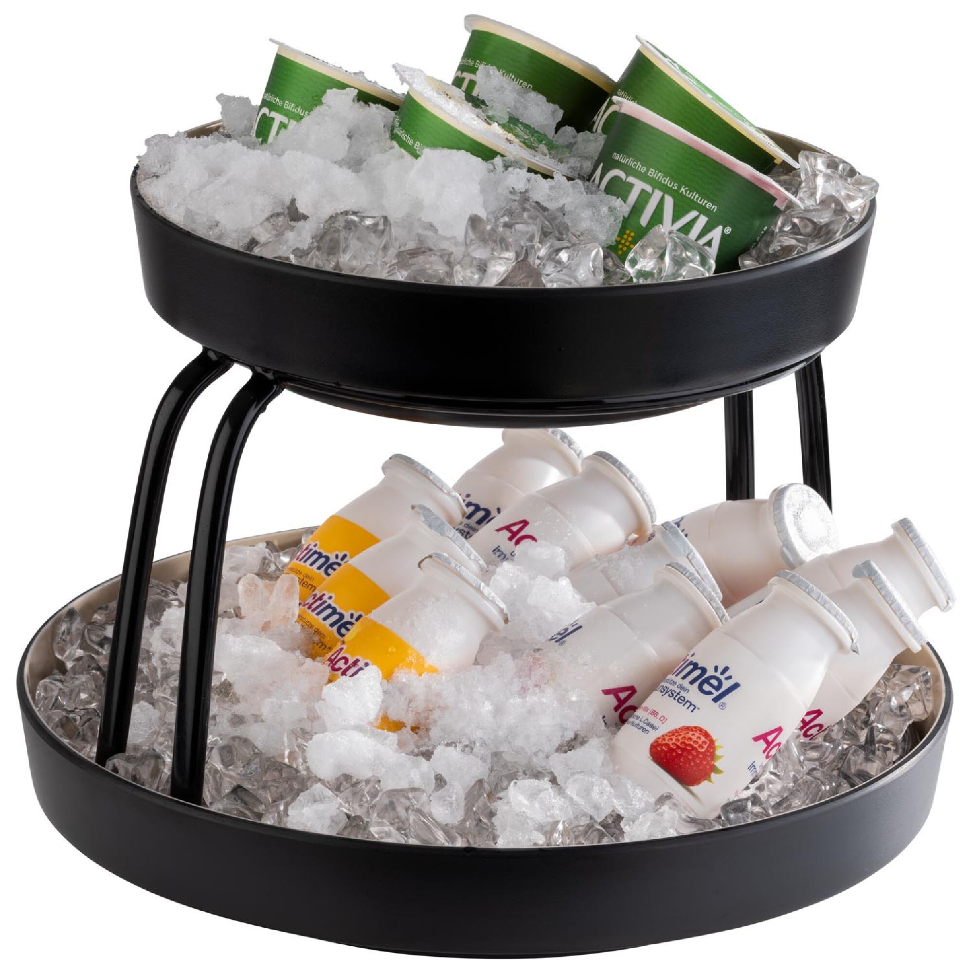 (6 stuks) Schaal - FRIDA - Melamine - rond - Ø255mm - 2-delig, met afdruipinzet, stapelbaar - zwart/beige
