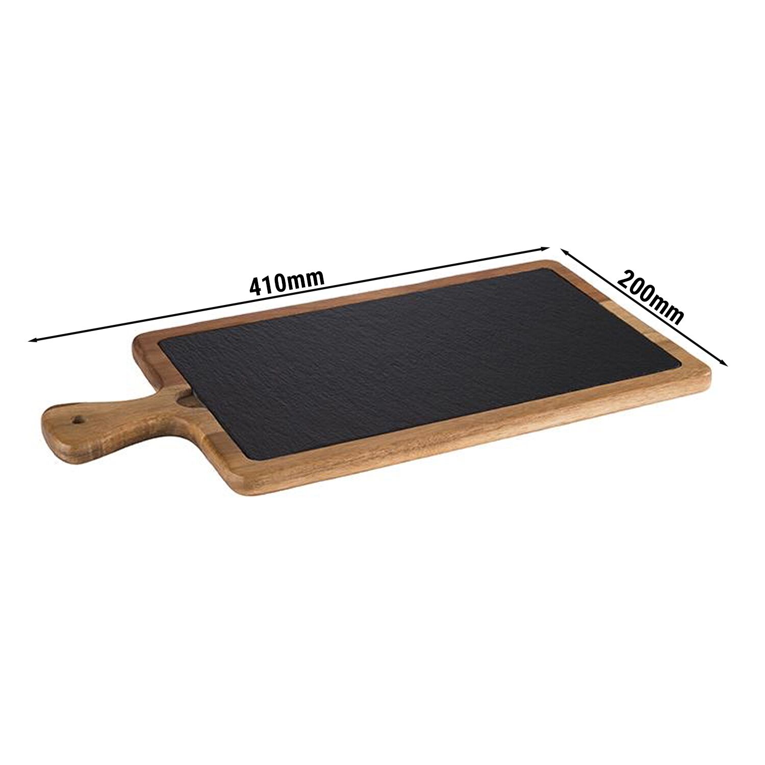 (6 pcs) Planche de service - FUSIONA - Set de 2 pièces - incl. ardoise naturelle - Acacia - 410x200mm