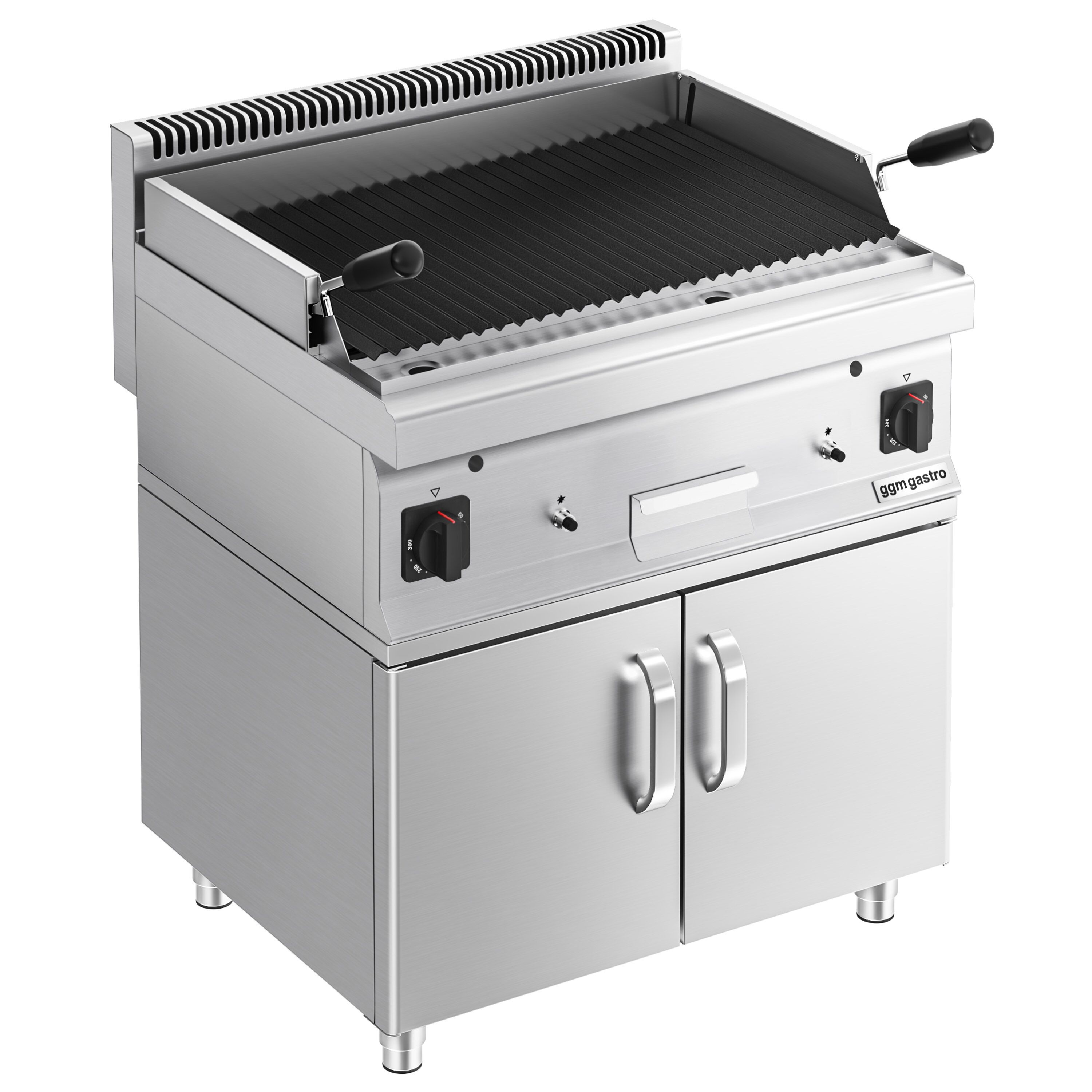 Grill à pierre de lave à gaz – 10,6 kW – grille inclinable – incl. soubassement avec 2 portes