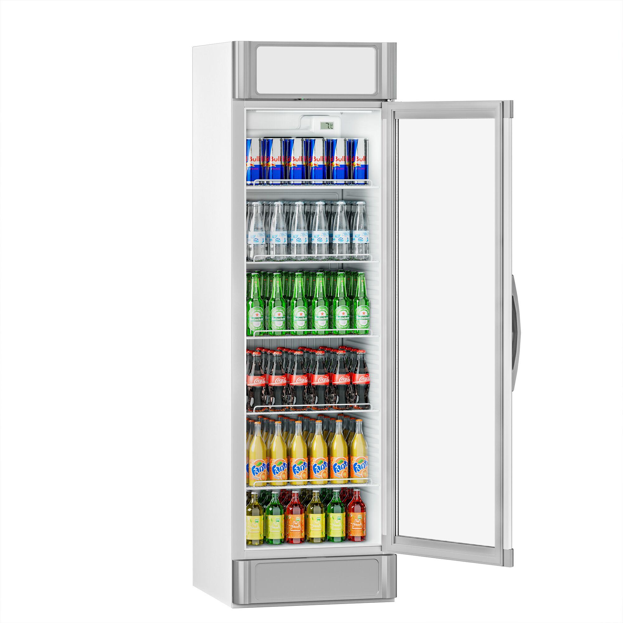 Vitrine réfrigérée à boissons - 595mm - 347 L - 1 porte vitrée - avec caisson lumineux - éclairage LED - affichage digital de la température - Gris - +2 à +10 °C
