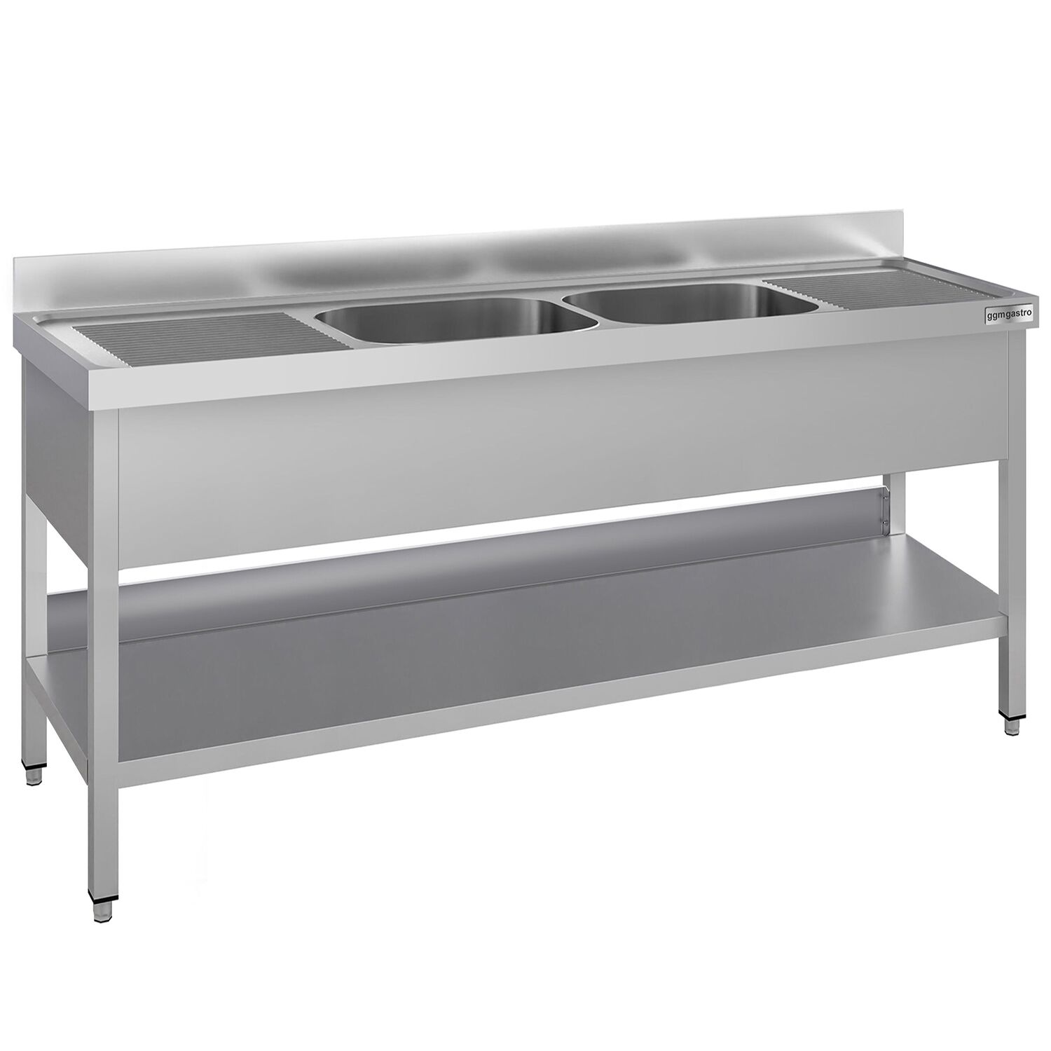 Plonge en inox ECO - 2000x700mm - avec étagère basse - 2 bacs au centre