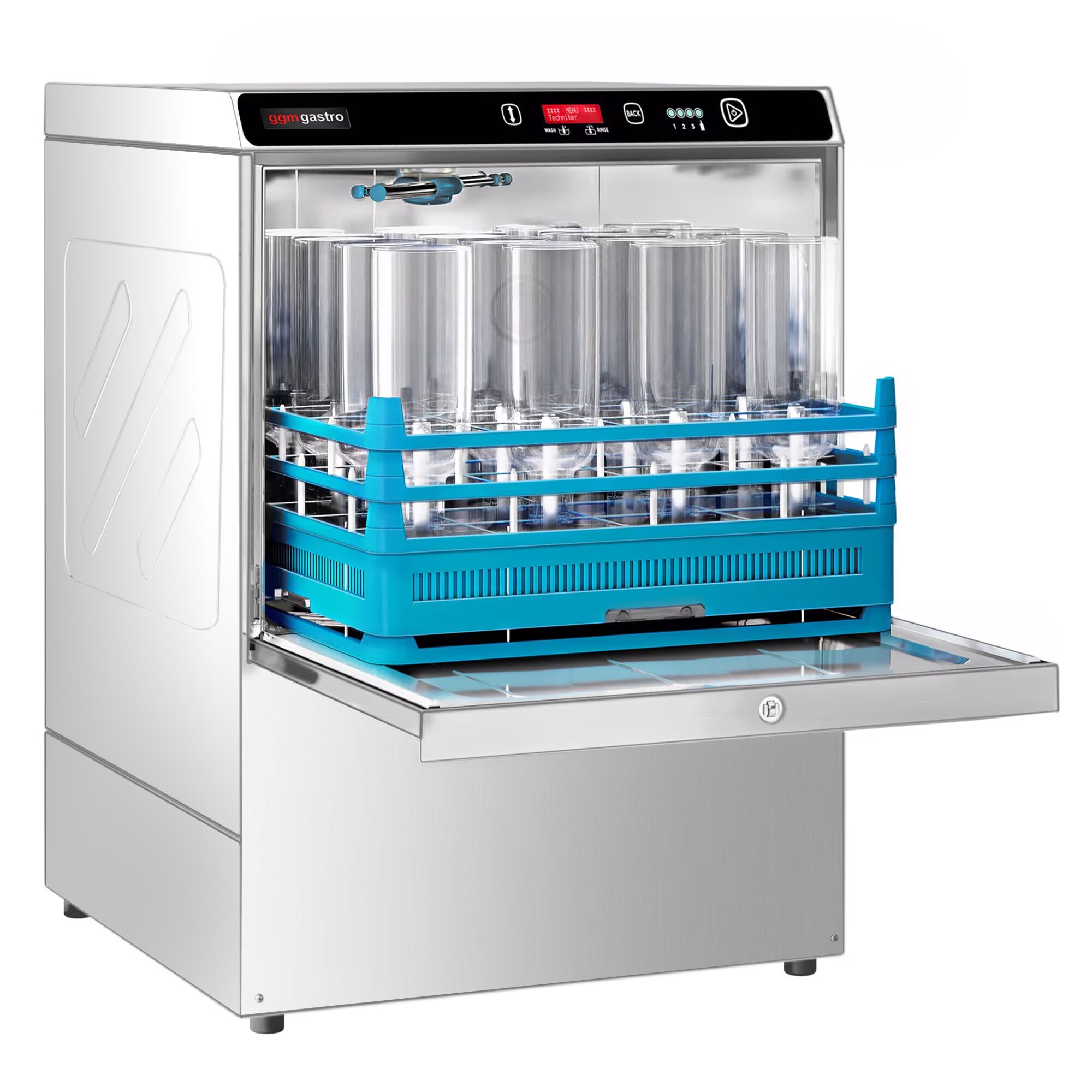 Lave-vaisselle professionnel - Panier 50x50cm - Commandes électroniques - 7,45kW - avec pompes doseuses détergent et liquide de rinçage