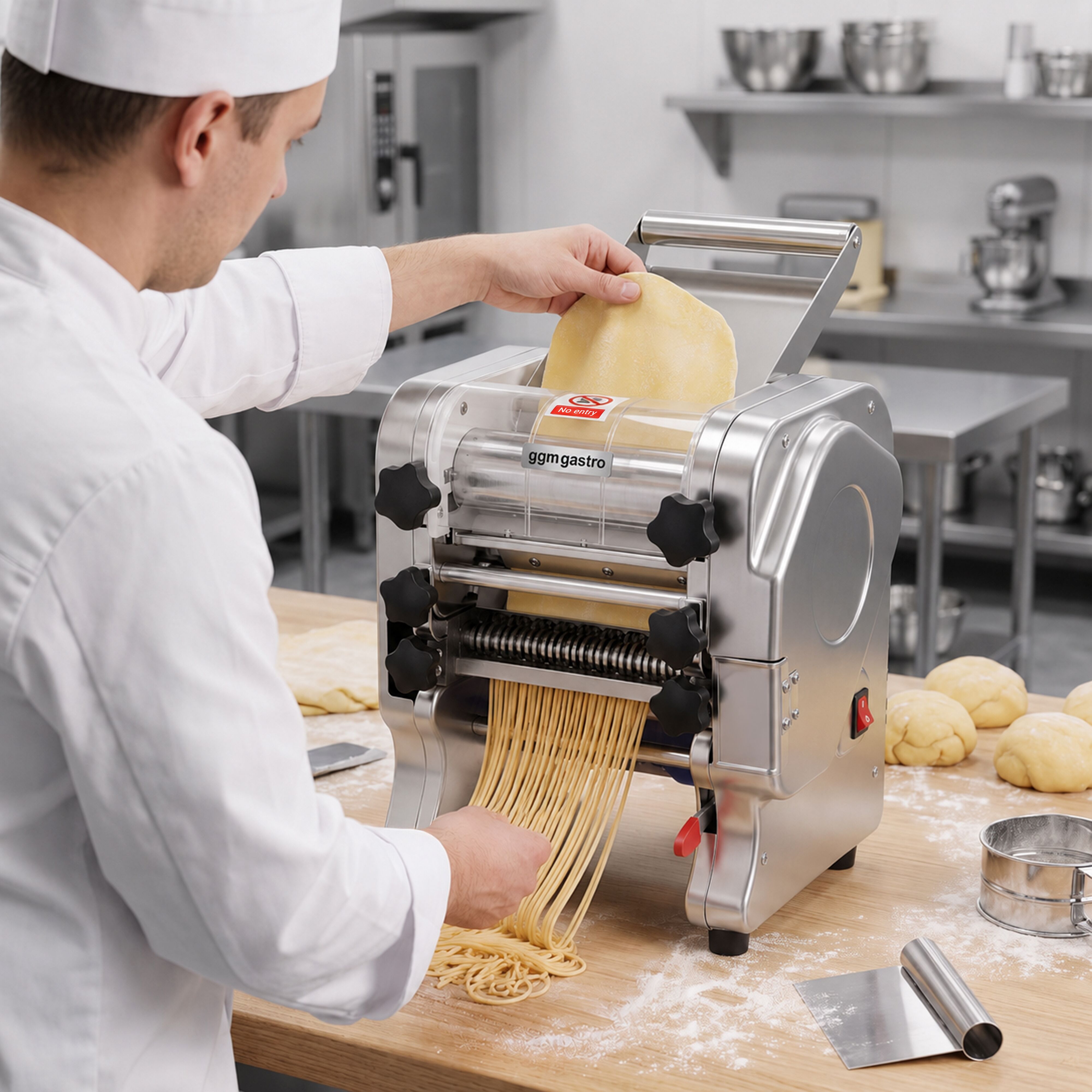 Elektryczna maszyna do makaronu z wałkiem do rozwałkowywania ciasta – długość wałka 160 mm – wydajność 5 kg/h
