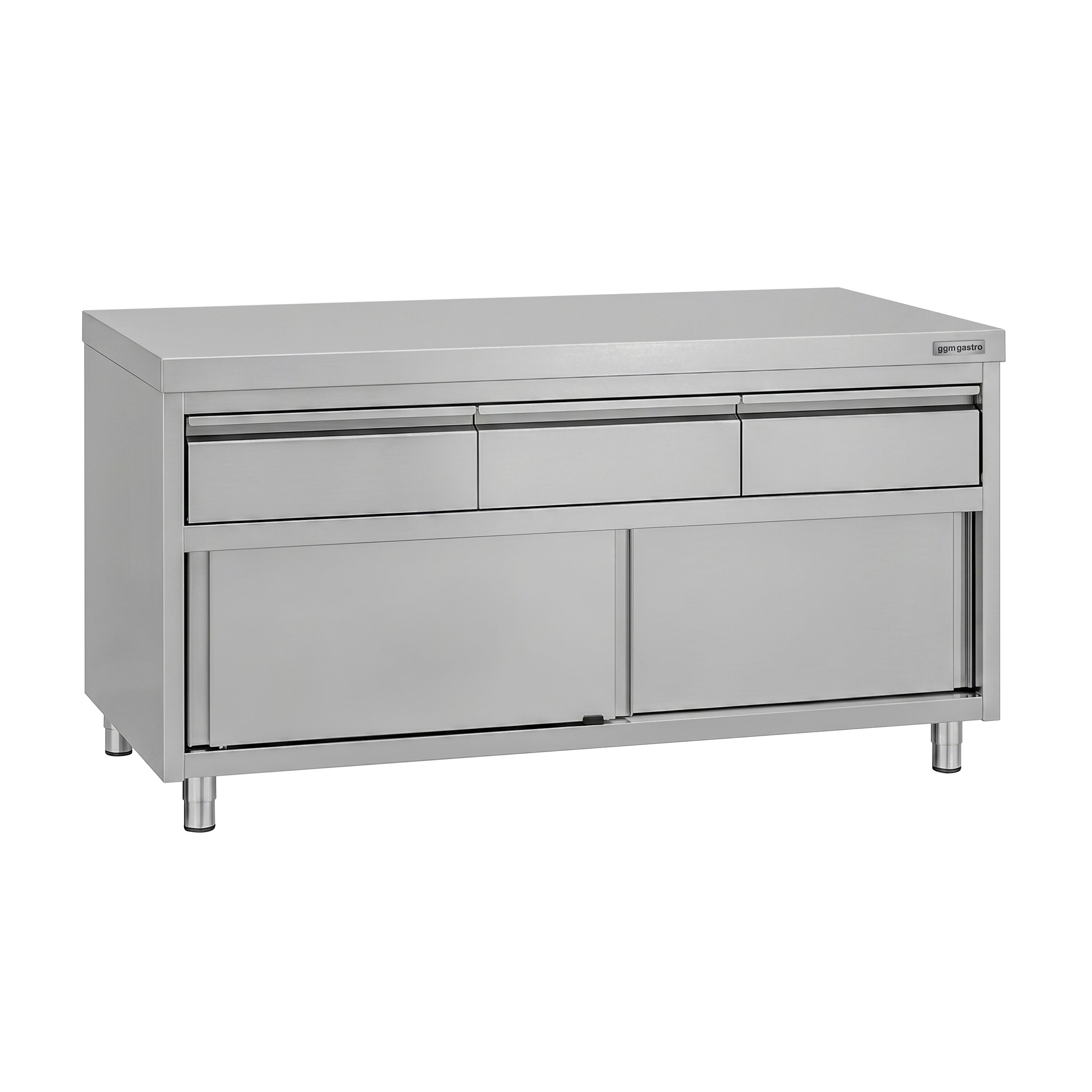 Armoire de travail en acier inoxydable ECO - 1600 x 600 mm - avec 3 tiroirs et une porte coulissante