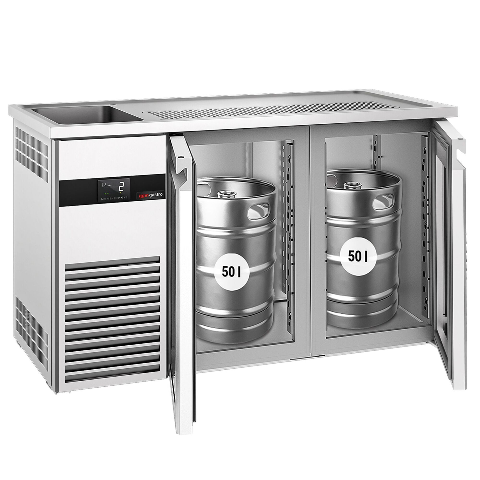 Comptoir de bar réfrigéré PREMIUM - 1550x700mm - 2 portes vitrées