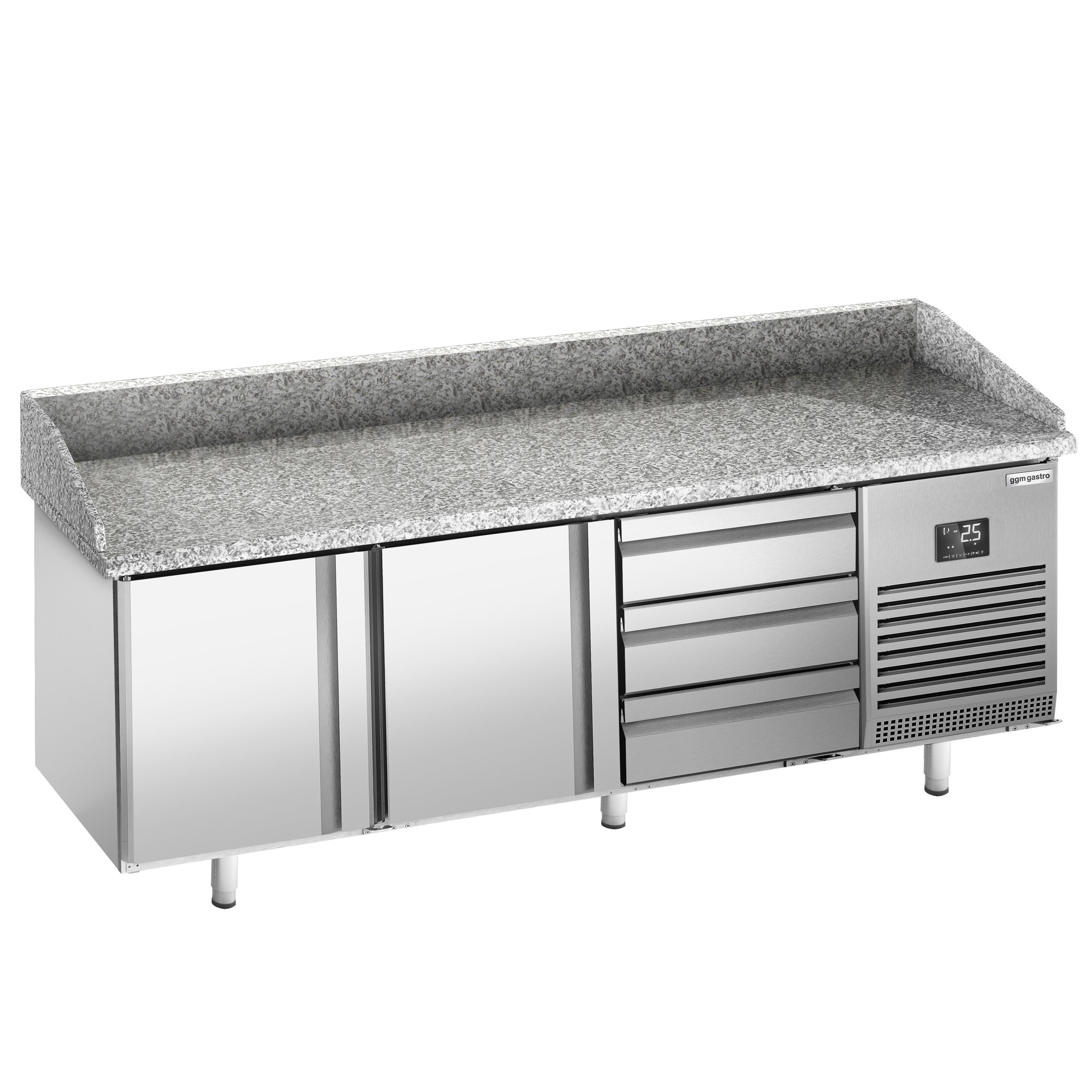 Table réfrigérée à pizza Premium PLUS - 1980 x 700 mm - avec 2 portes et 3 tiroirs