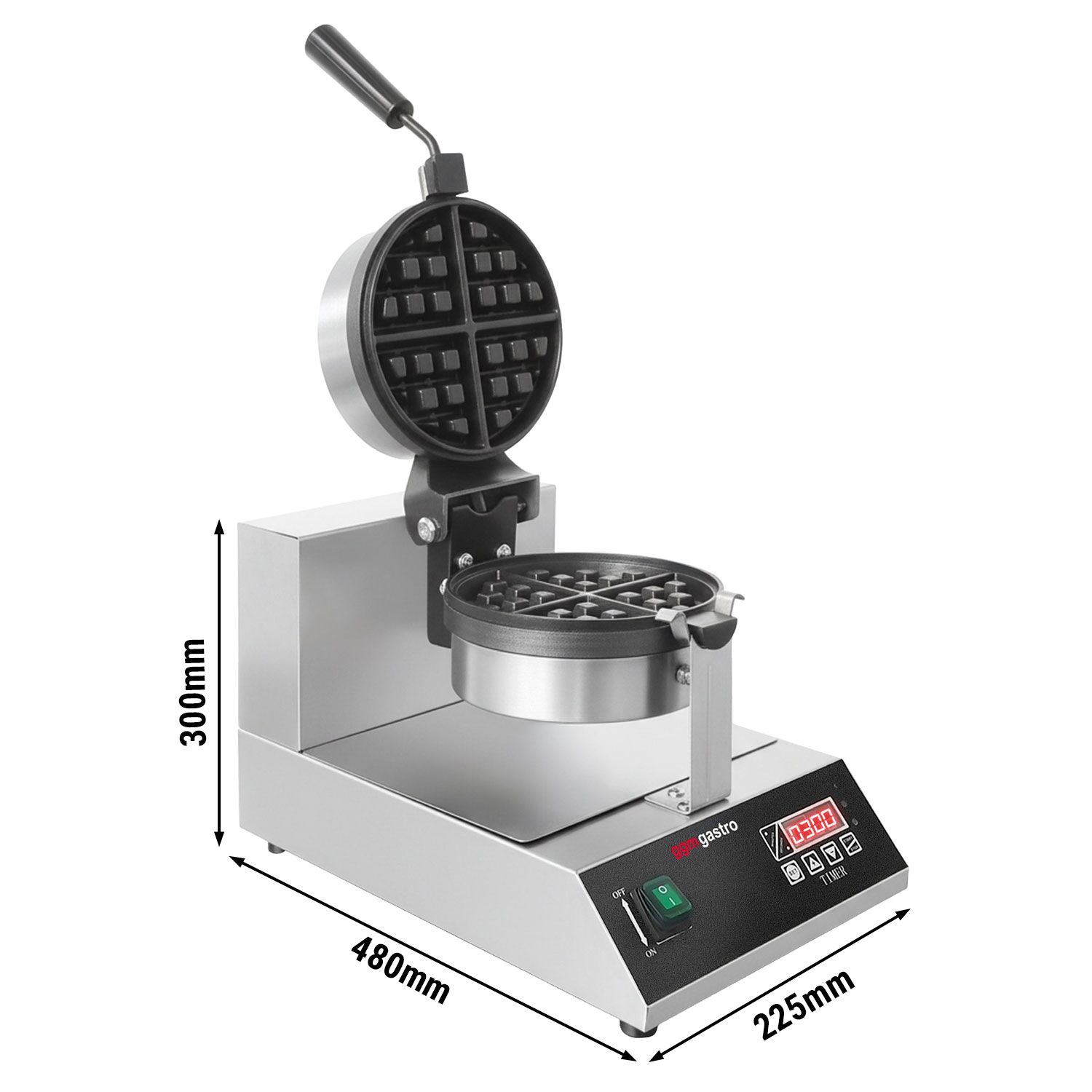 Gaufrier – simple – digital – 1,3 kW – Forme : rond – avec surface de cuisson rotative à 180° & affichage de la température