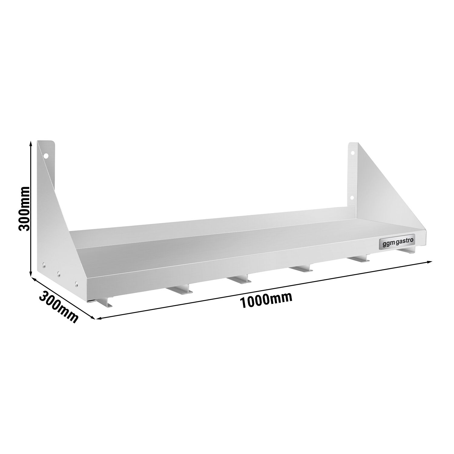 Étagère murale en inox pour Bacs GN 5x GN 1/6 - 1000x300mm - 1 niveaux - incl. glissières pour bacs GN