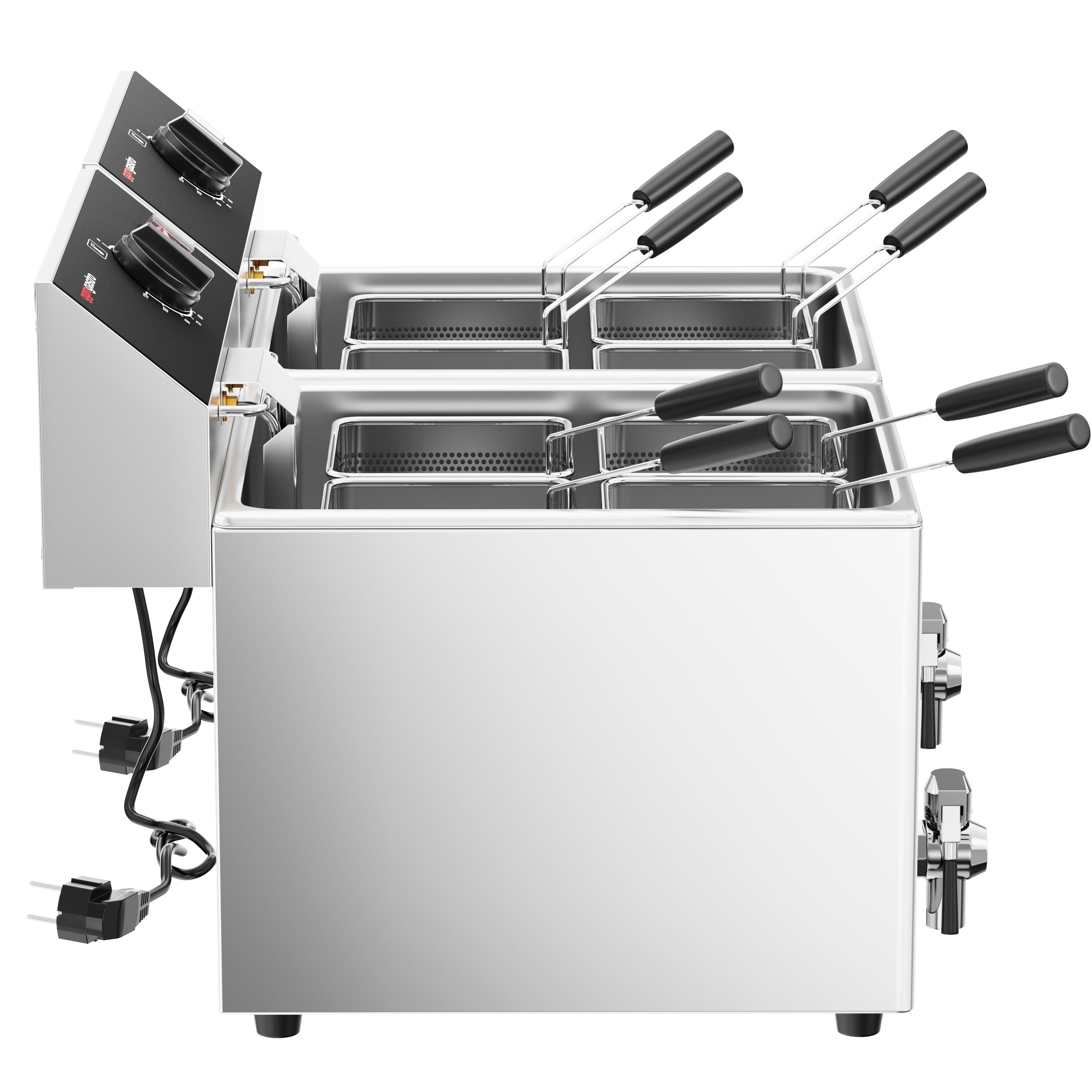 Cuiseur à pâtes électrique – 8 + 8 L – 6,5 kW – avec robinet de vidange – incl. 8 paniers
