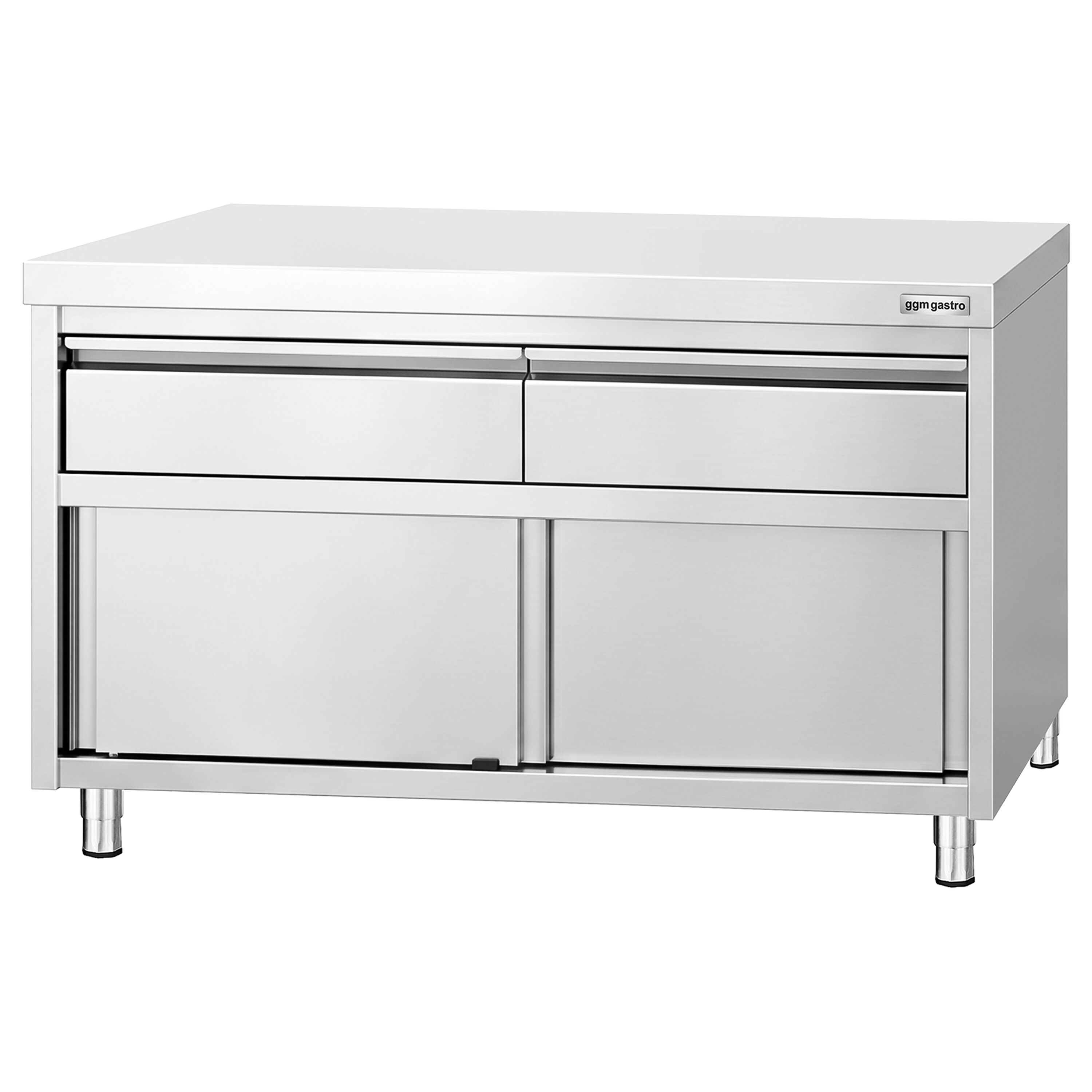 Armoire de travail en acier inoxydable PREMIUM - 1 200 x 600 mm - avec 2 tiroirs et une porte coulissante