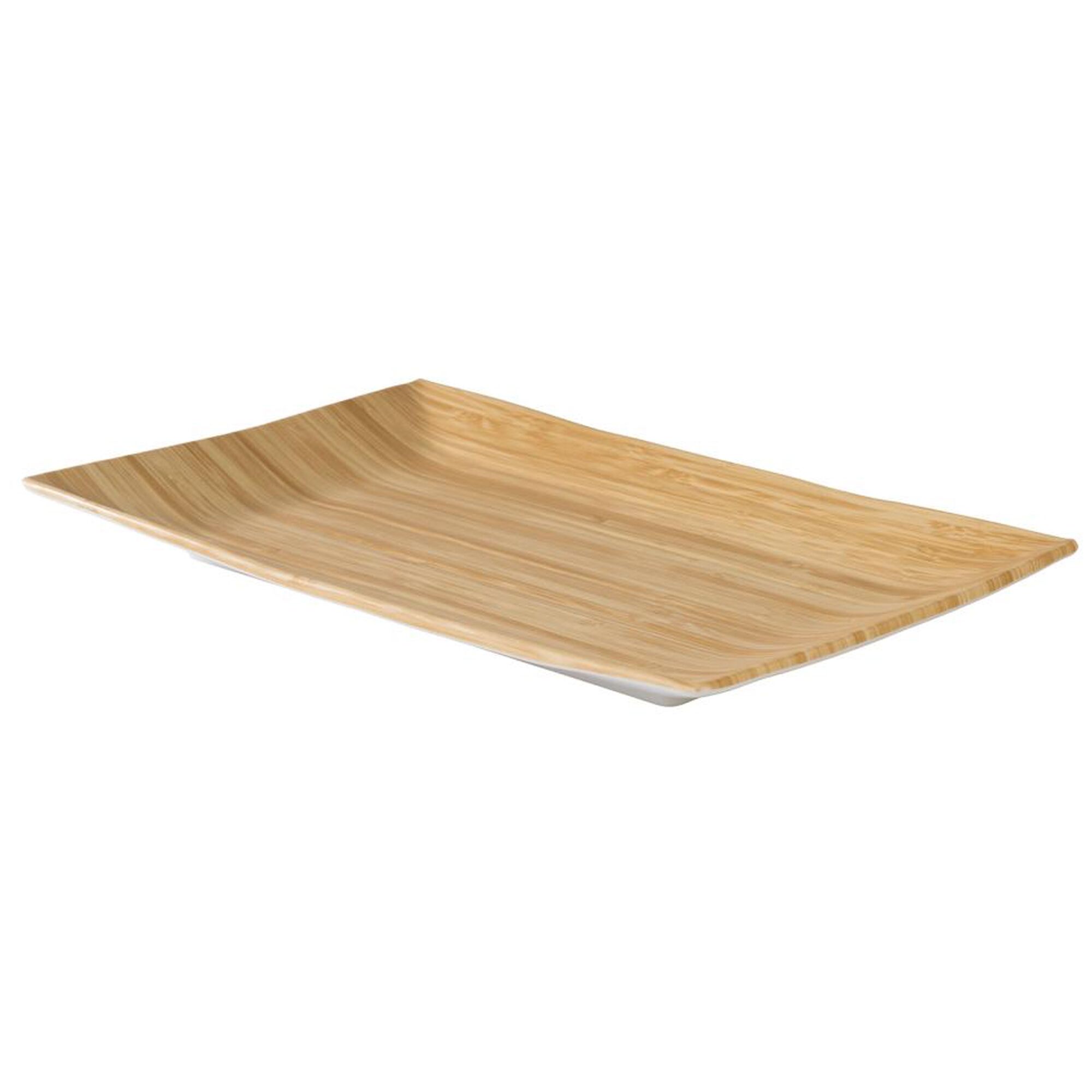 (6 pcs) Plateau fast food - BAMBOO - Mélamine - 345x215mm - Hauteur:30mm - Blanc/Beige - empilable, compatible lave-vaisselle