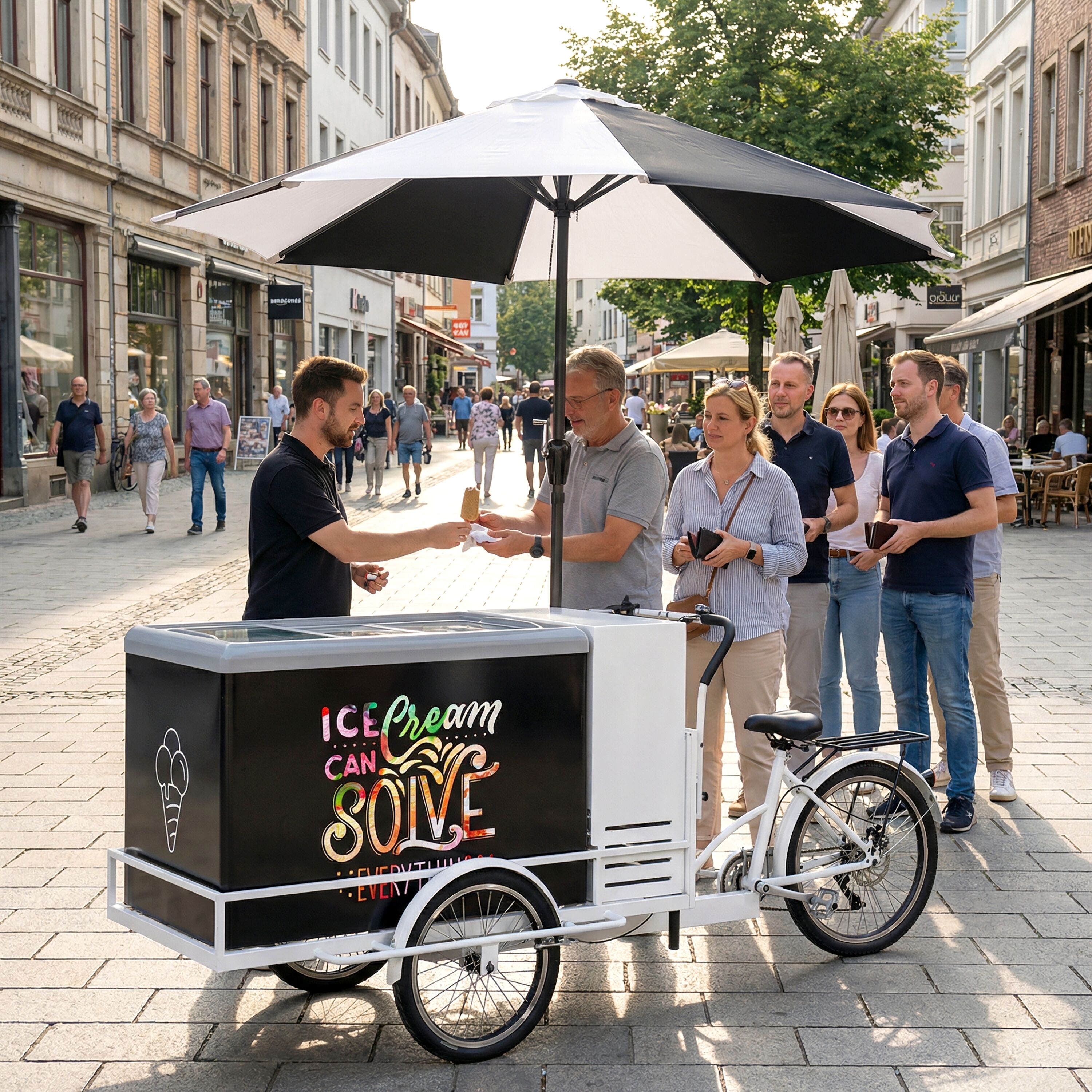 Triporteur à glace - 2665mm - avec éclairage LED - avec parasol LED - pour 7 bacs Napoli 5 L