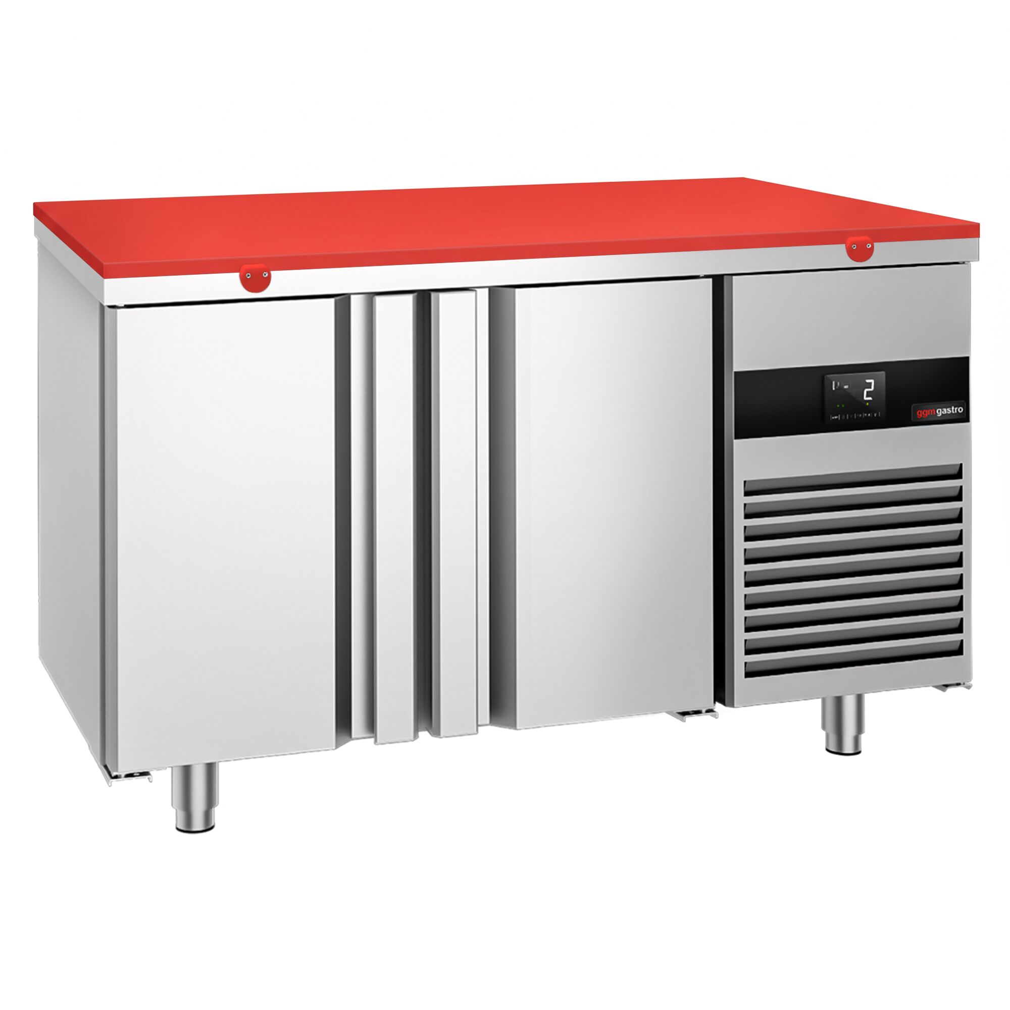 Refrigerated Counter – 1400 × 700 mm – Rear Side with 2 Doors – Glass Front – incl. Red Cutting Board