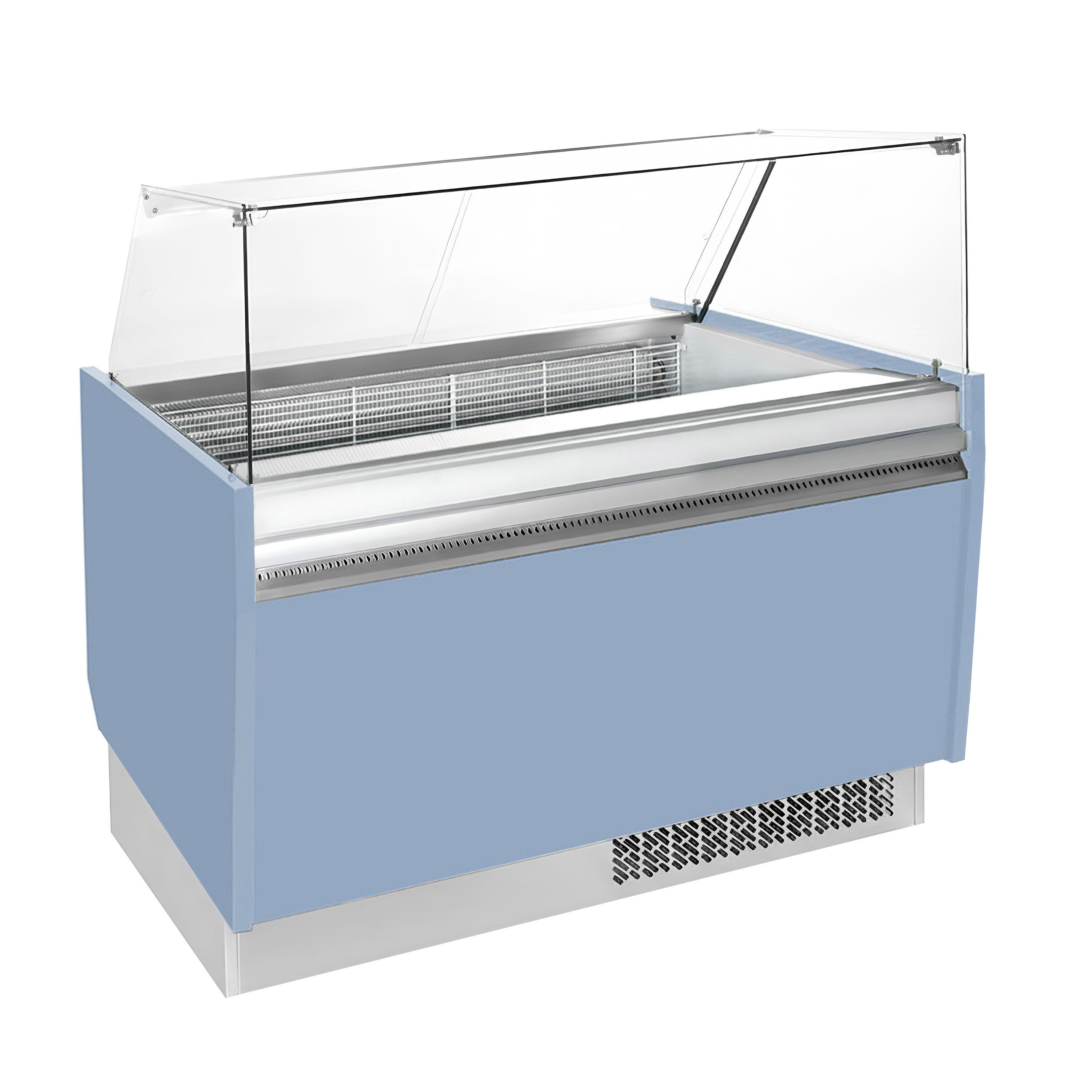 Vitrine à glace LIAM – 1310 mm – refroidissement statique – pour 10+10 bacs à glace de 5 litres – Bleu clair
