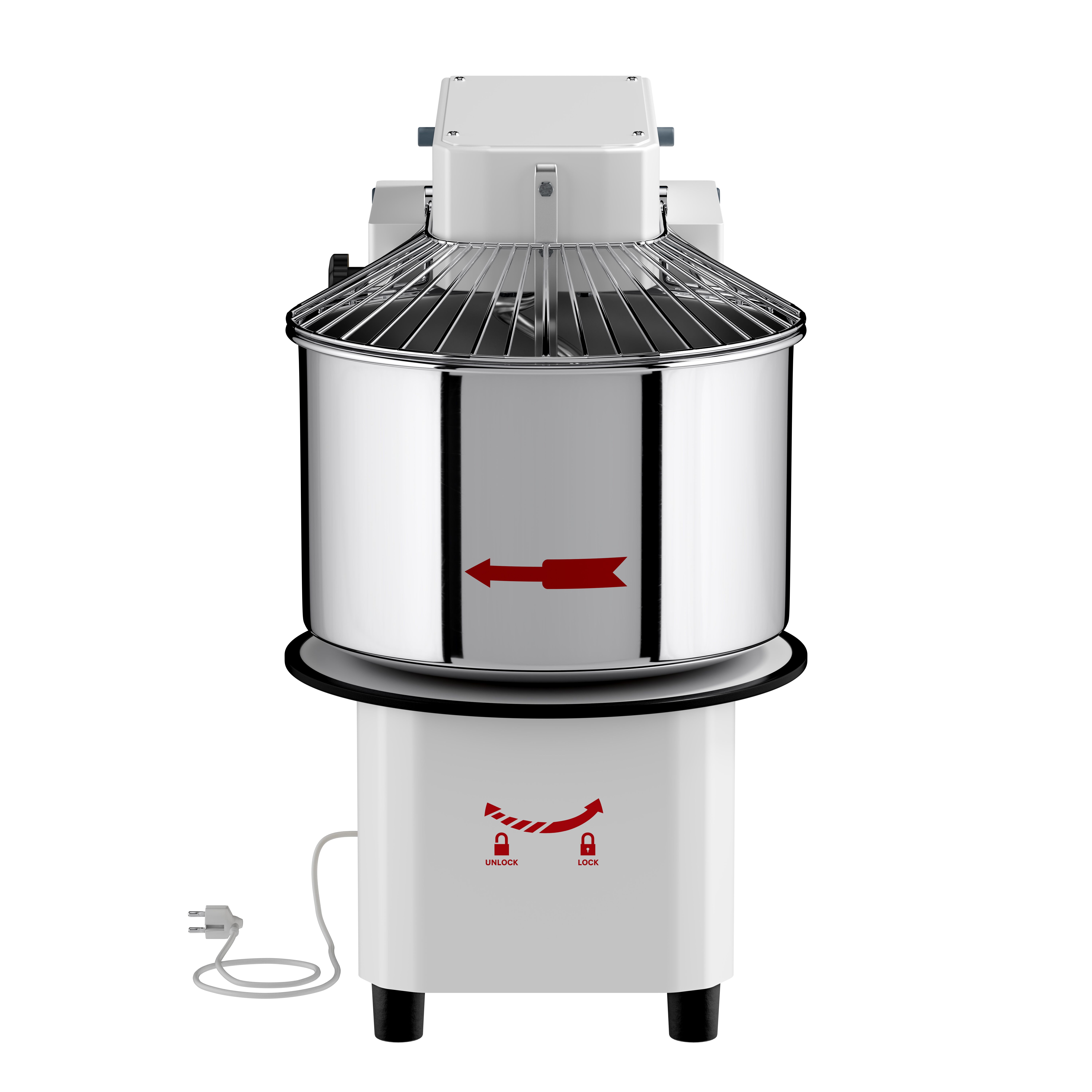 Pétrin à Pâte / Pétrin à spirale - 42 Litres / 38 kg - 2 Vitesses - Cuve Amovible & Tête Relevable - Fonction Minuterie