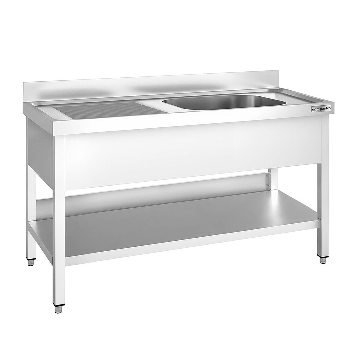 Plonge en inox PREMIUM - 1600x700mm - avec étagère basse - 1 bac à droite