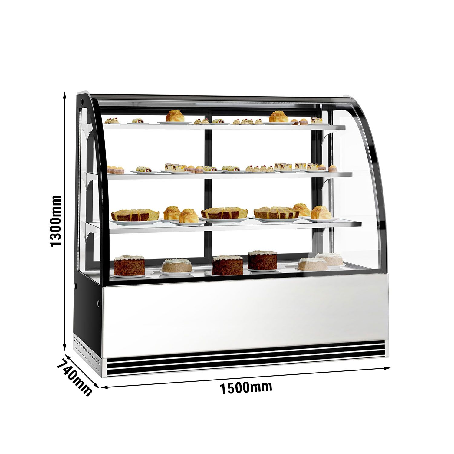 Vitrine de comptoir réfrigérée - 524L - 1500mm - Double vitrage - avec 3 étagères en verre - portes coulissantes vitrées arrière