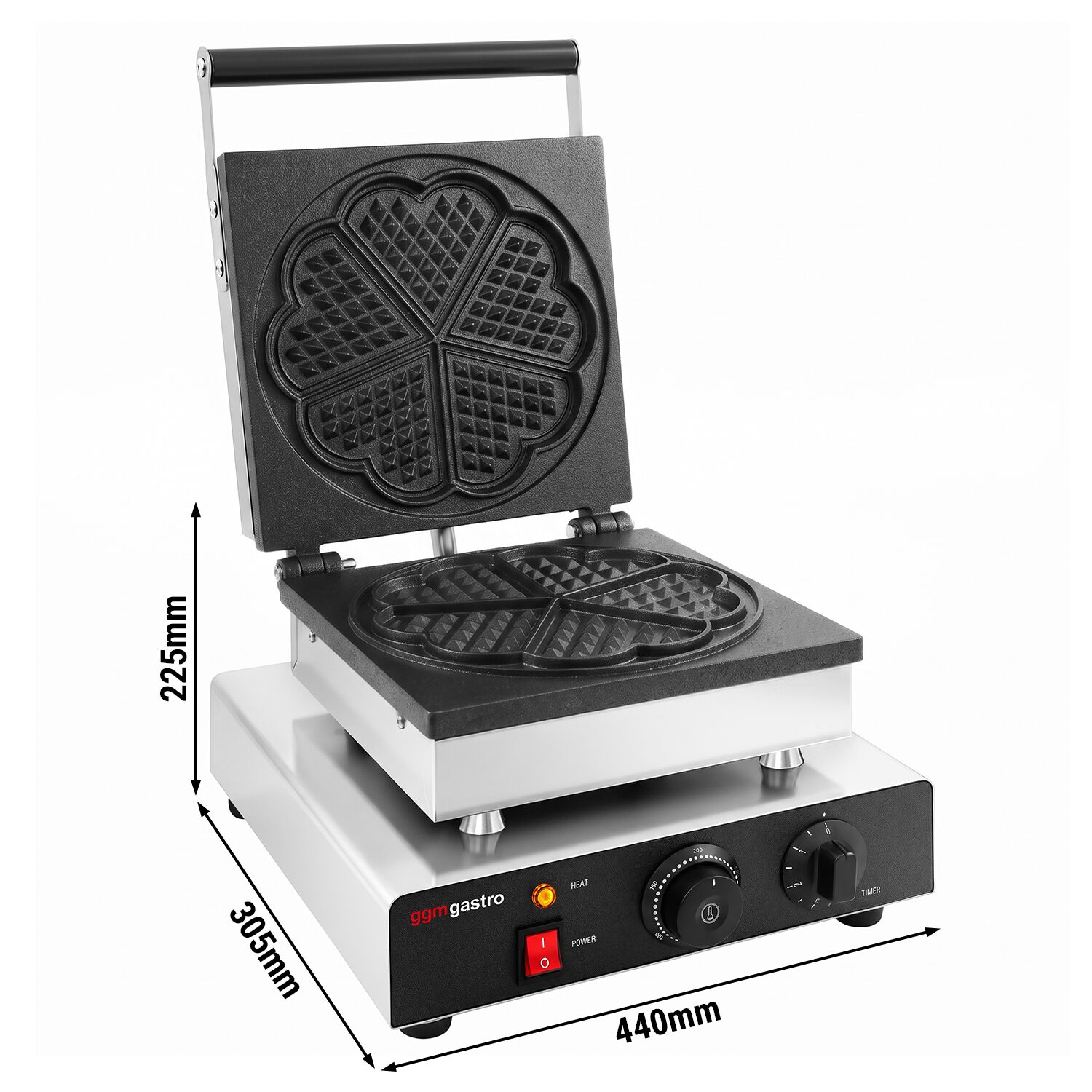 Waffle iron - Single - Manual - 1,75 kW - Shape: Heart flower - Teflon-coated baking plates