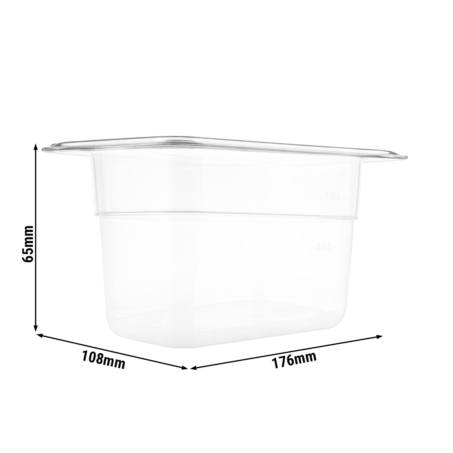 (6 pièces) Bac en Polypropylène - GN 1/9 - Translucide - 0,57 L - Hauteur : 65 mm