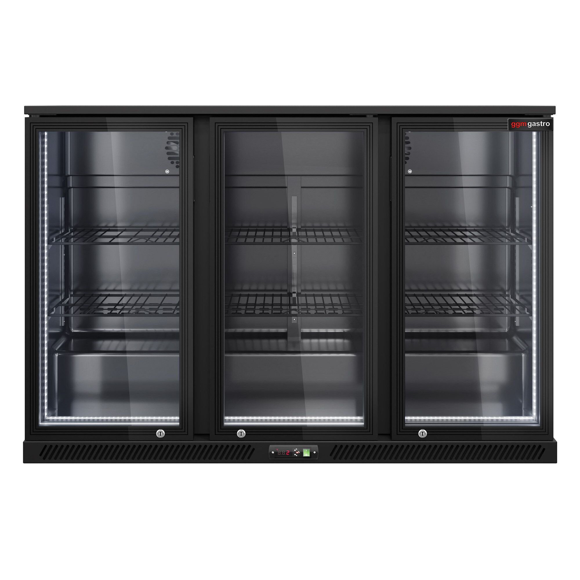 Commercial Back Bar Cooler - 1350mm - 320L - with 3 glass hinged doors - Black