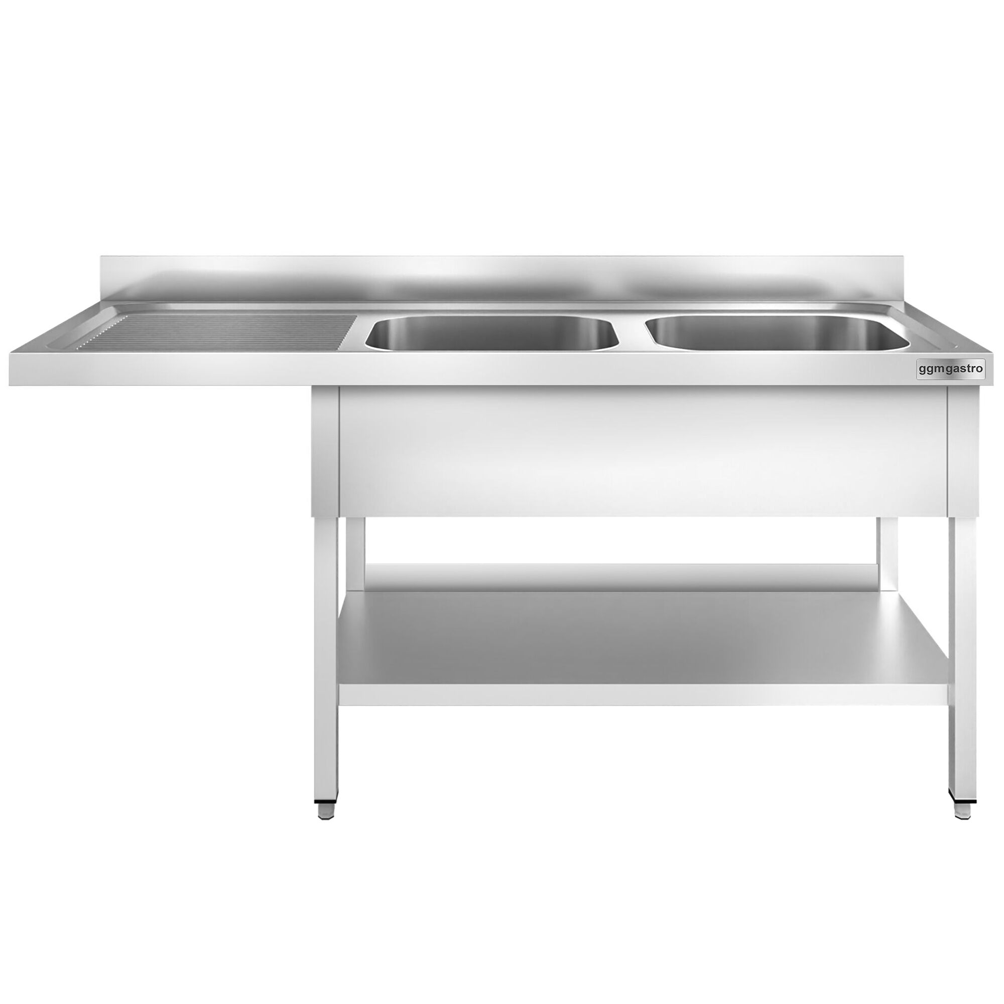 Plonge PREMIUM en acier inoxydable - 1800x700mm - 2 bacs - bac à droite - avec espace lave-vaisselle - adossée/avec dosseret