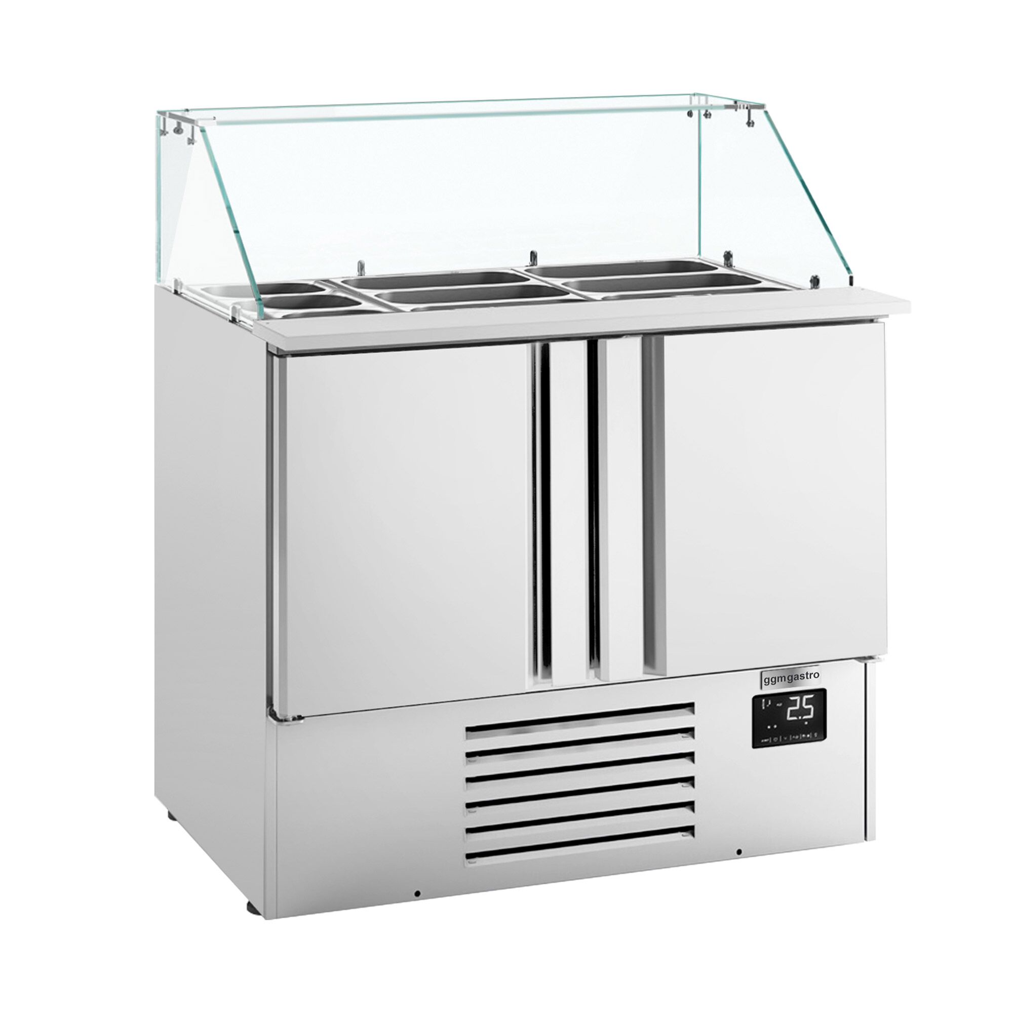 Commercial Saladette Counter PREMIUM PLUS - 978mm - 230L - 2 doors - with square glass canopy for 6 x GN 1/3 & 3 x GN 1/6