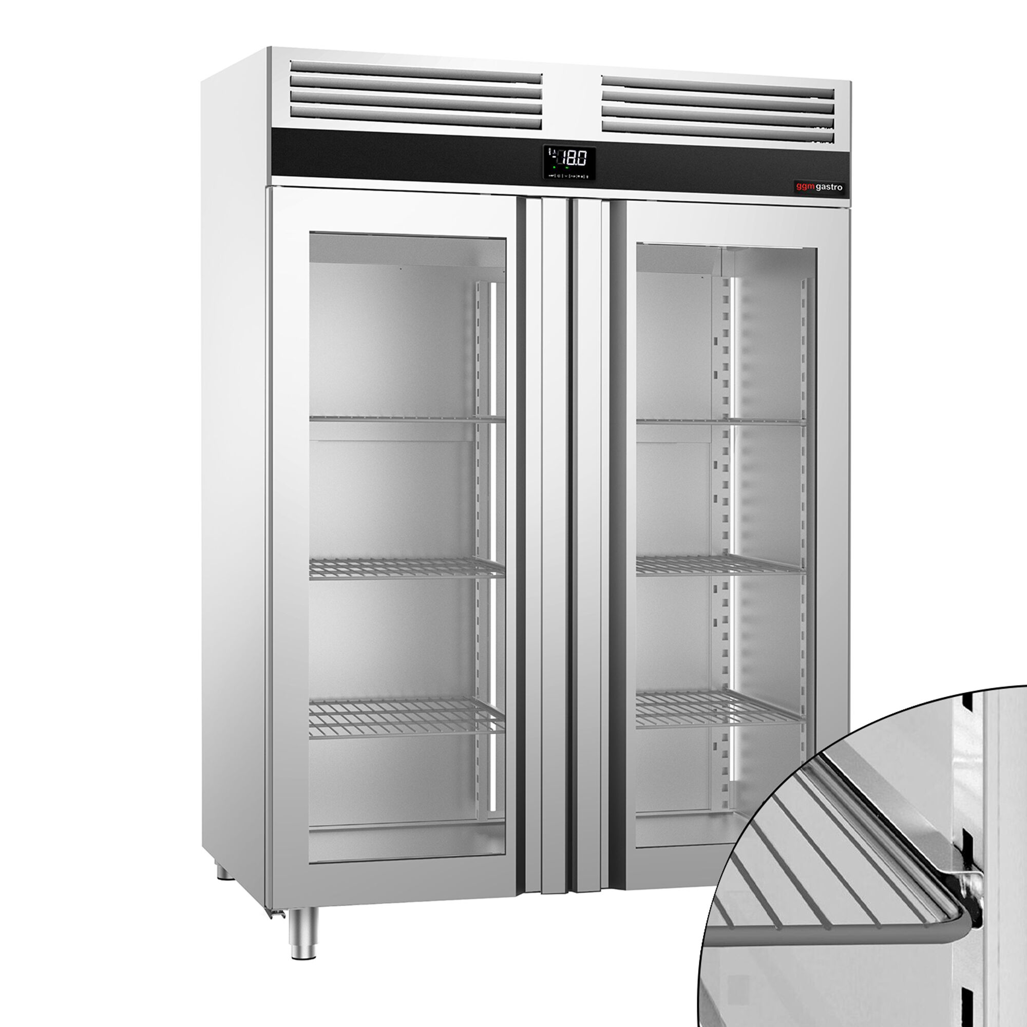 Armoire réfrigérée vitrée négative en acier inoxydable PREMIUM - GN 2/1 - 1400 L - avec 2 portes vitrées