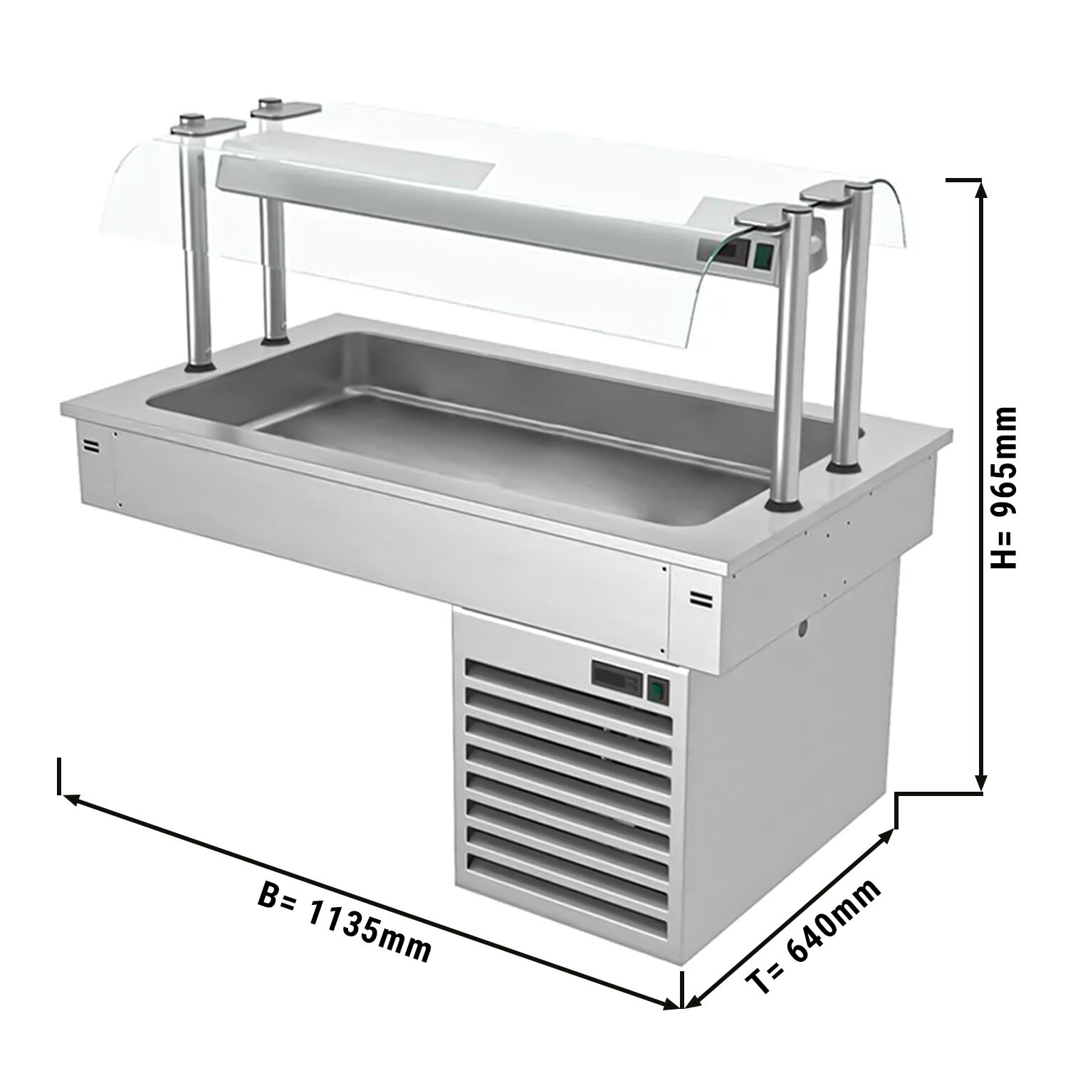 Commercial Drop-in Refrigerated Well - 1000mm - +2 to +8°C - 3x GN 1/1 - 190W - Square Glass - with Glass Sneeze Guard