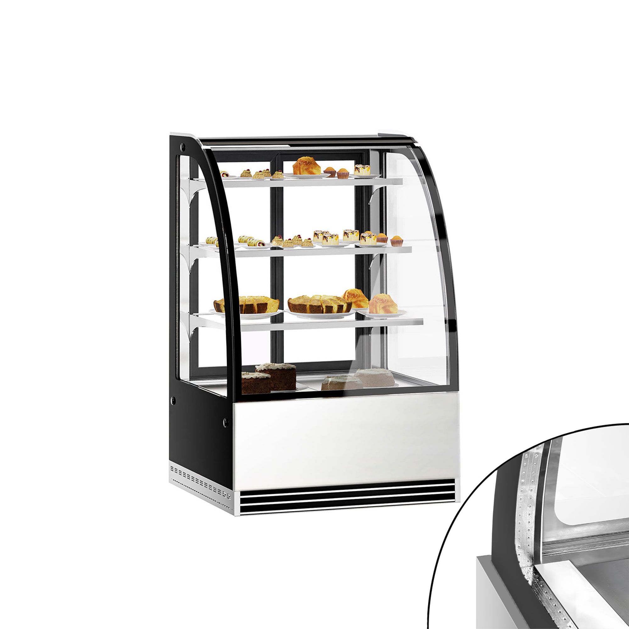 Vitrine de comptoir réfrigérée - 304L - 900mm - Double vitrage - avec 3 étagères en verre - portes coulissantes vitrées arrière