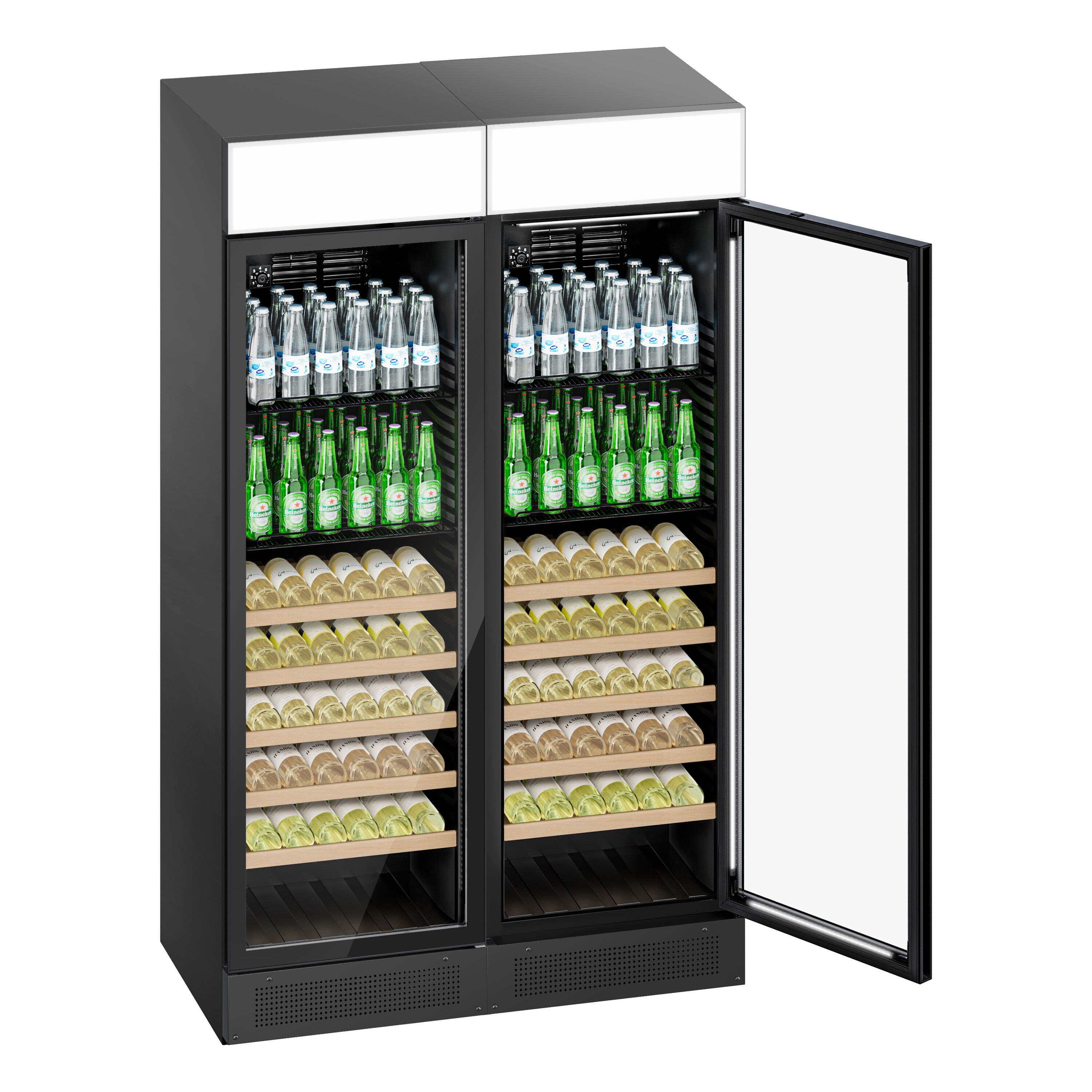 (2 pièces) Vitrine réfrigérée à boissons - 690 litres - design sans cadre - avec 2 portes vitrées et écran publicitaire