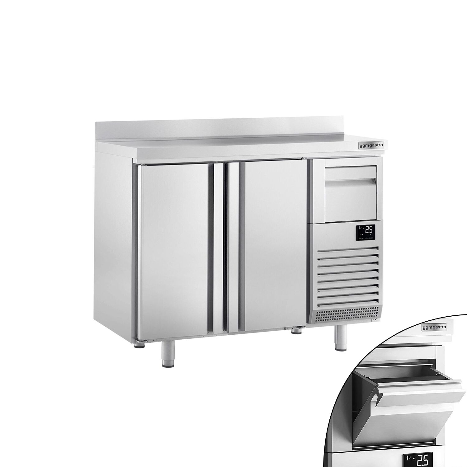 Arrière-bar réfrigéré professionnel  Premium PLUS - 1470 x 600 mm - avec 2 portes, dosseret et tiroir à marc de café