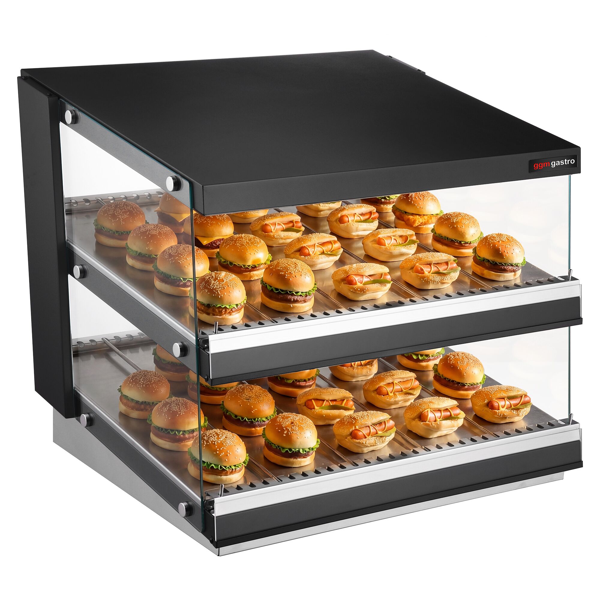 Vitrine chaude - 800mm - 1,16kW - avec 2 étagères - Noir