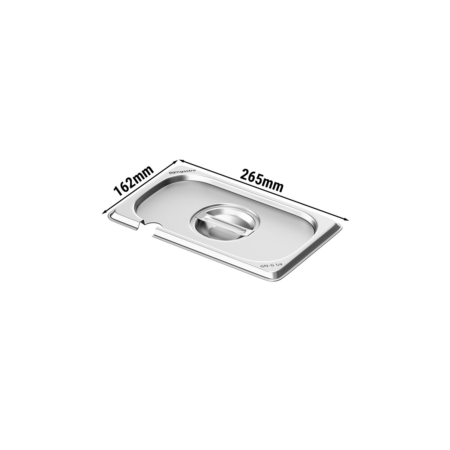 Couvercle inox GN 1/1 - avec encoche louche - 265x162x28mm - Hauteur: 28mm