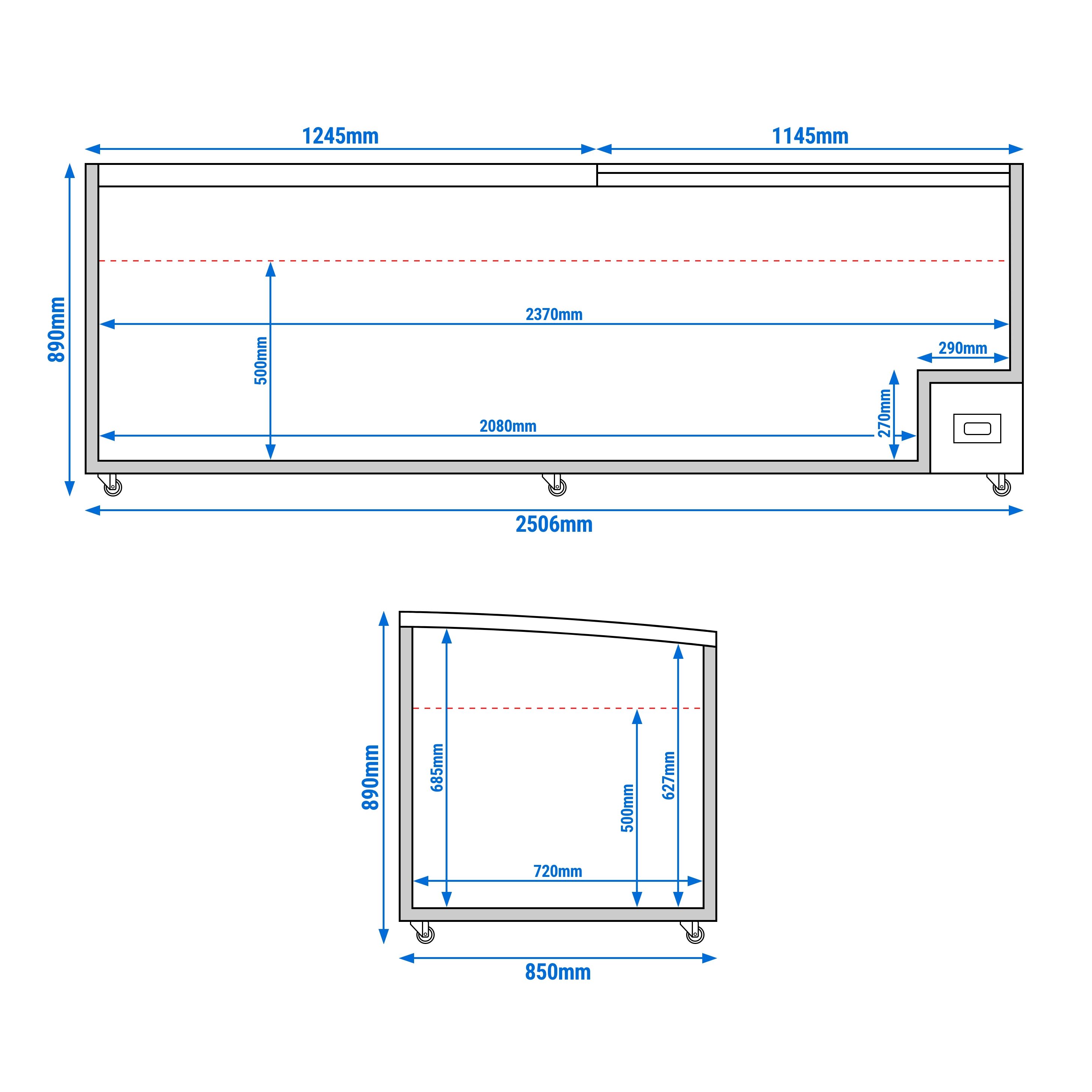 Îlot de congélation WTRU25 - 2506x858mm - 594 L - Couvercles coulissants en verre - Noir