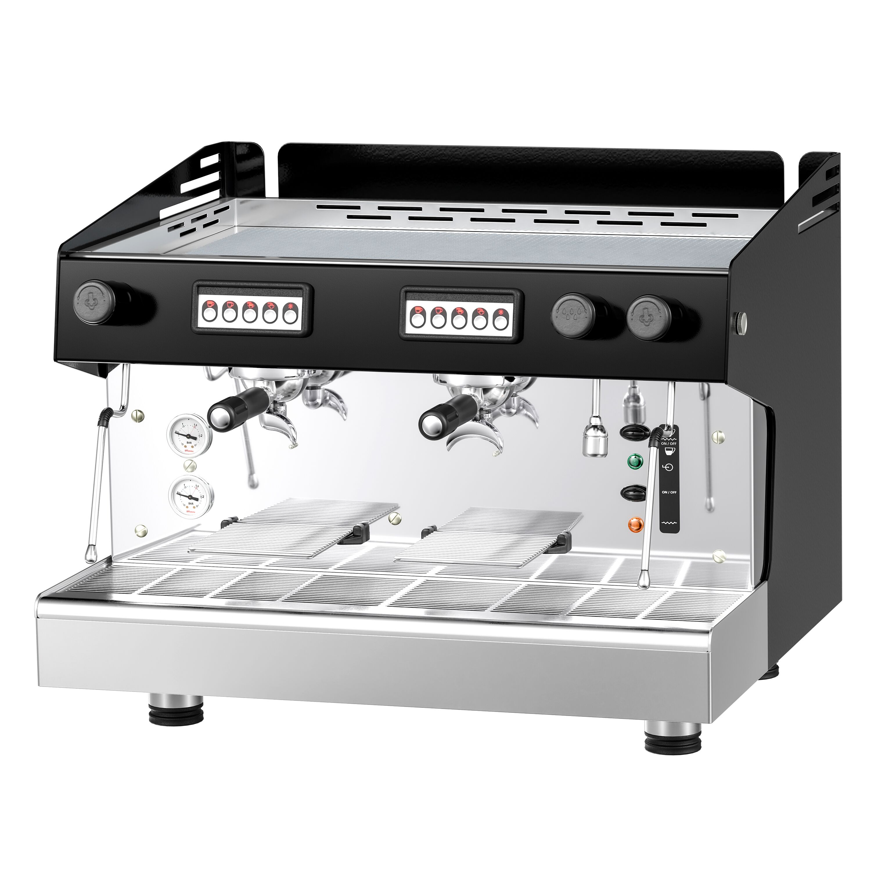Machine à café porte-filtre – 2 groupes – avec système de préinfusion & 2 lances vapeur incluses