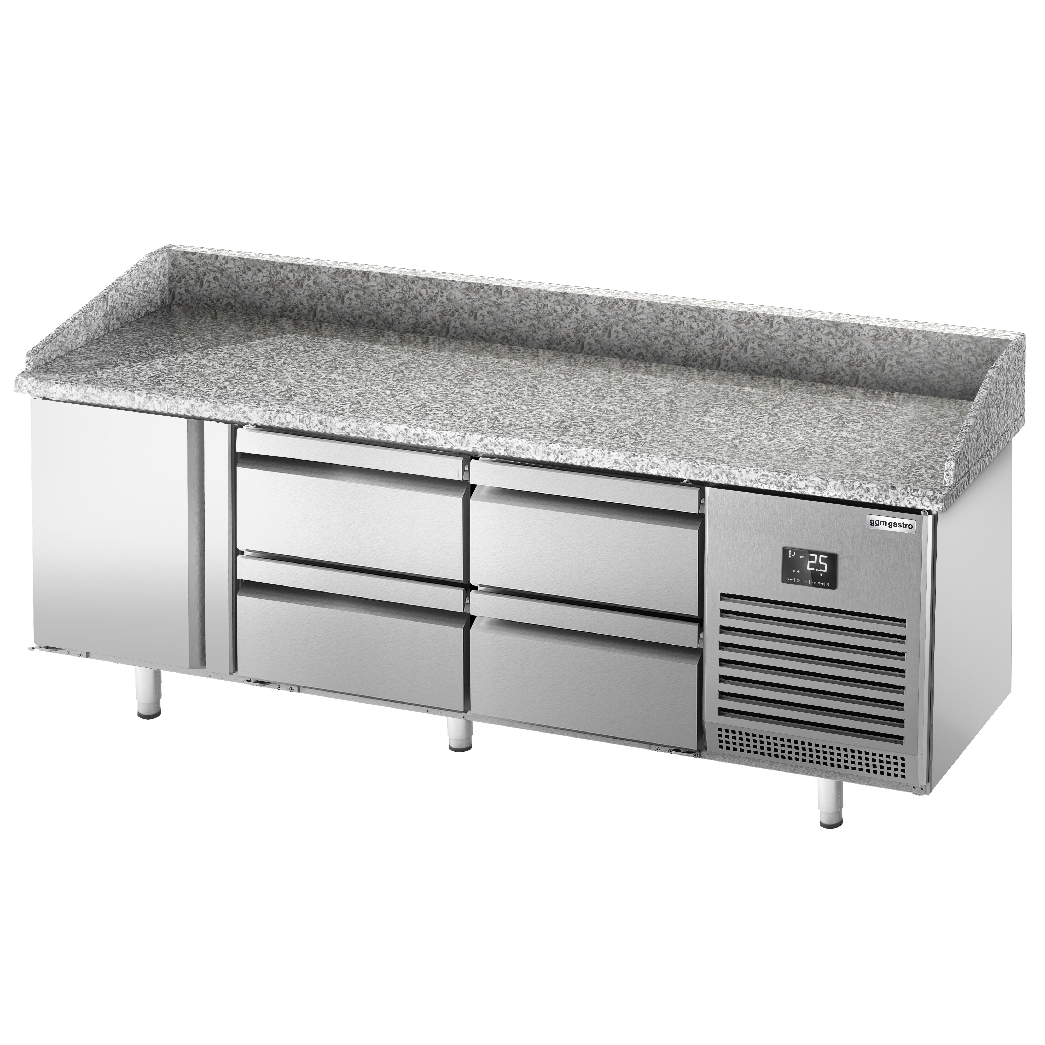 Commercial Pizza Prep Counter - Granite Top PREMIUM PLUS - 1980x700mm - with 1 doors & 4 drawers