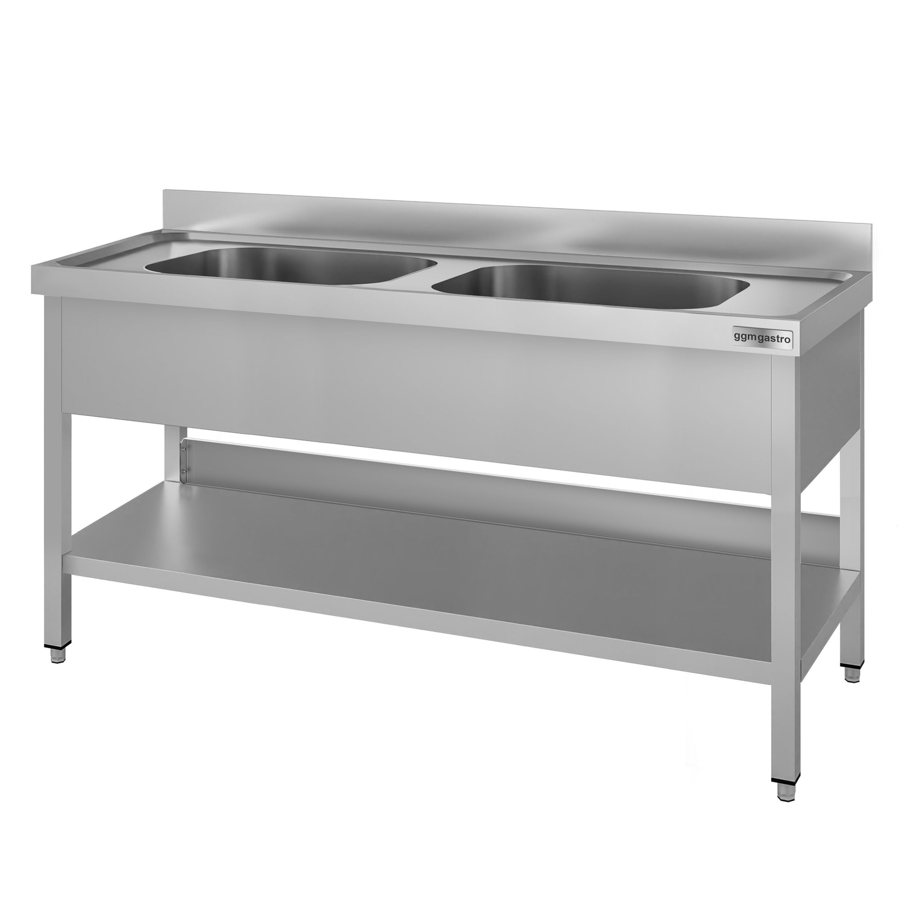 Plonge en inox ECO - 1600x600mm - avec étagère basse - 2 bacs au centre