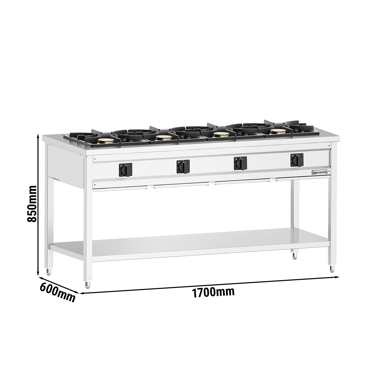 Fourneau à gaz – 34 kW – 4 brûleurs – ouvert avec socle de base & tiroir de récupération