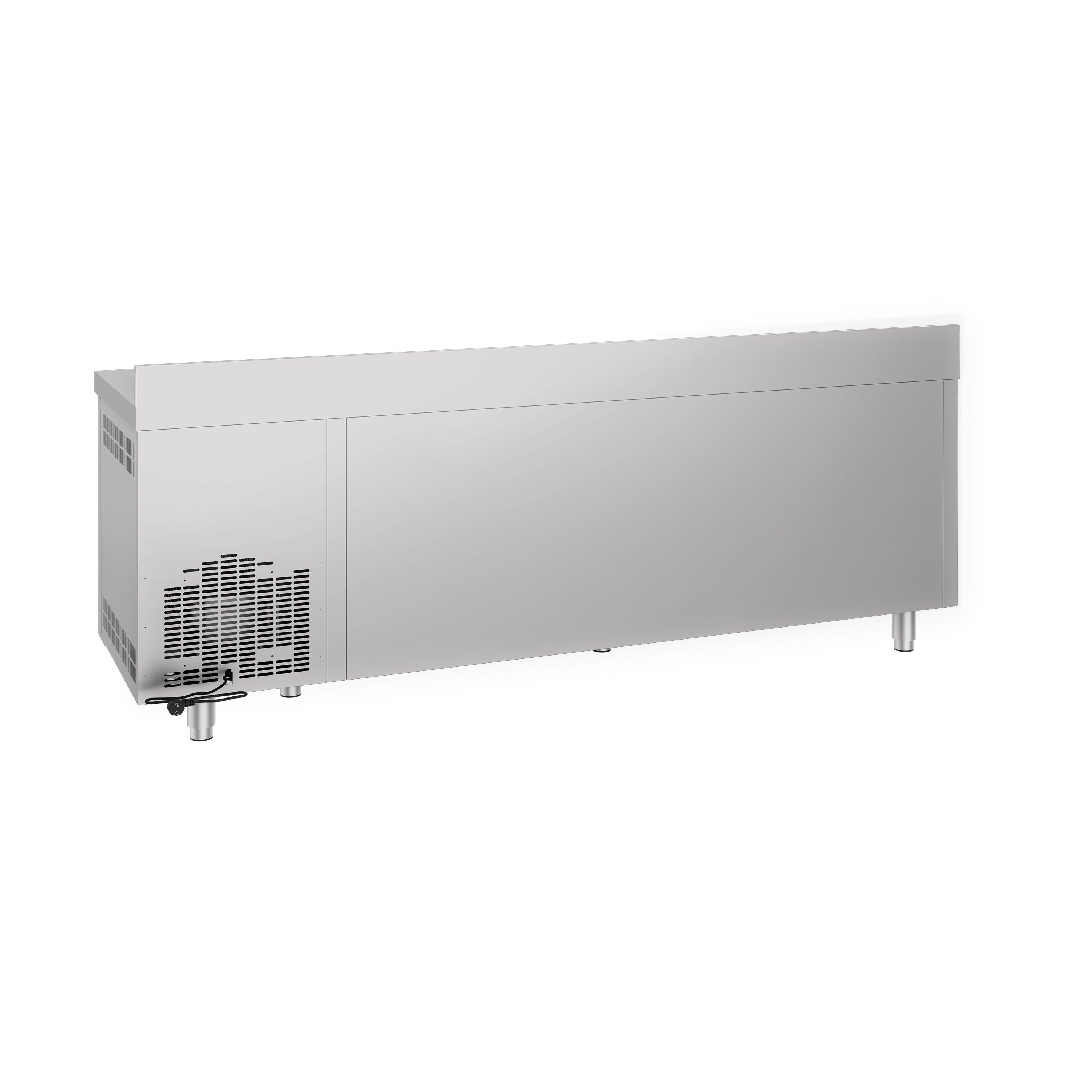 Table réfrigérée PREMIUM - 2300 x 700 mm - avec 4 portes en verre - dosseret